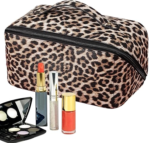 Miniatura 1 de Xuyuan Cosmetic Bags for Women PU Leather,Leopard Print Large PU Leather Make Up Bag for Purse  Travel Cosmetic Toiletry Bag with Handle Cosmetic