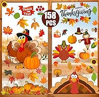 Vista 1 de Funnlot Se adhiere a la ventana de otoño, 158 unidades de Acción de Gracias para ventanas de cristal, decoración de otoño para oficinas, pavo