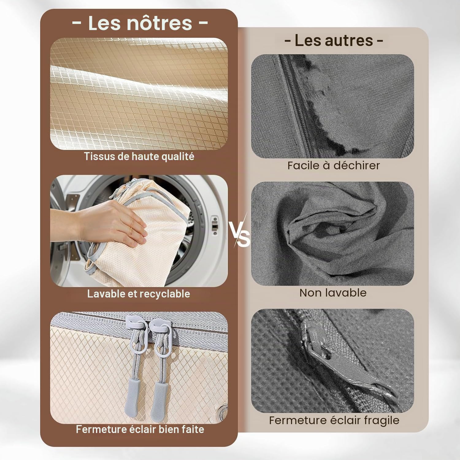 DIMJ Sac de Compression - Housse de Rangement Vetement Couette Lot de 4, avec Poignées Renforcées, Organisateur D'auto-Compression pour Couettes, Vêtements, Oreillers, Linge de Lit, Beige