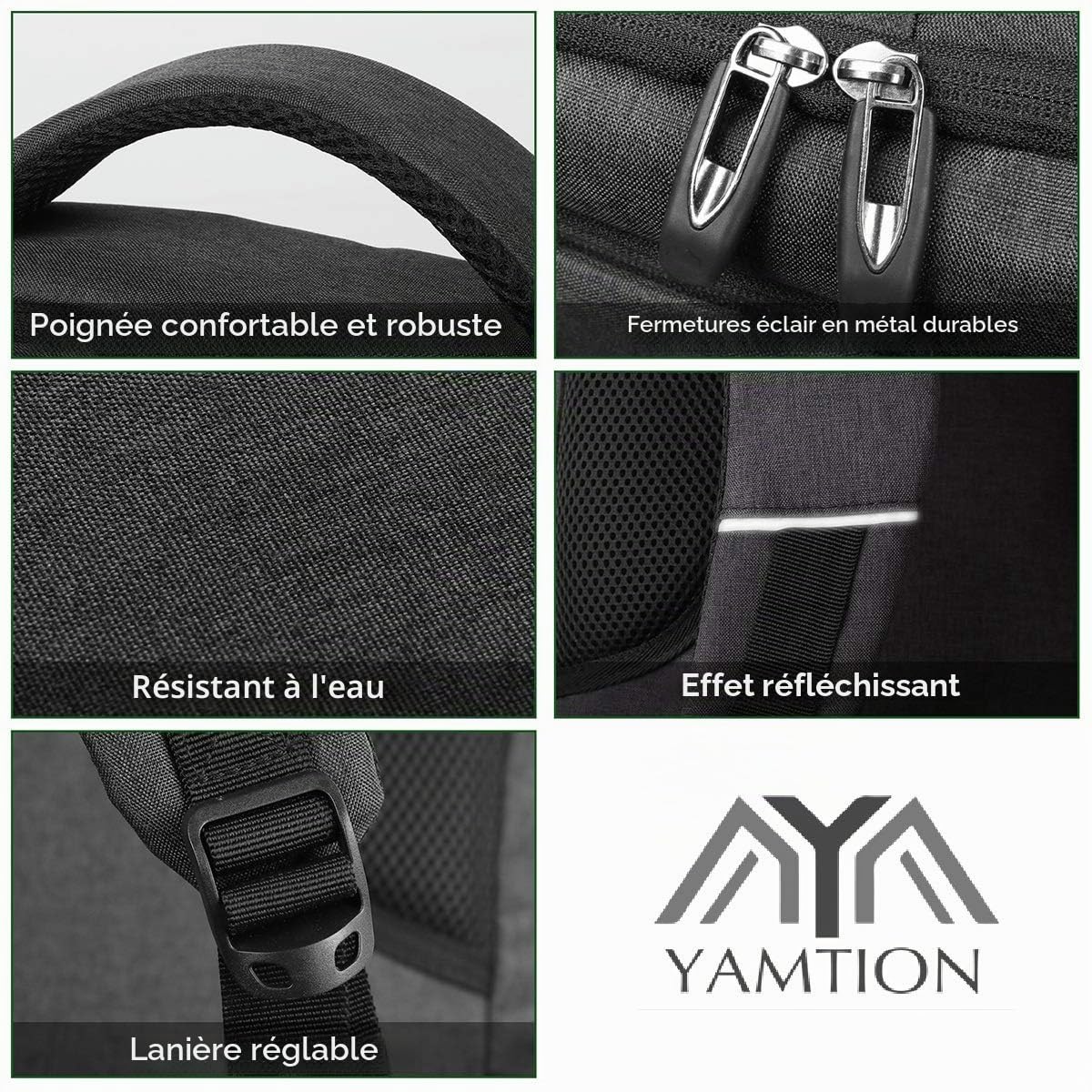 YAMTION Cartable Garçon, Sac A Dos Homme pour College Garcon Lycée Compartiment pour 15.6" Ordinateur Portable avec USB Charging Port