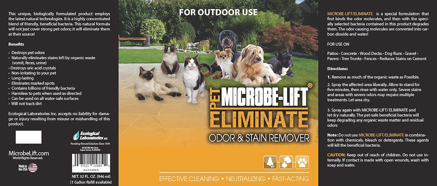 Outdoor Dog Cat Odor & Stain Remover Spray – Eliminate Poop Pee Smell & Clean Urine Markings on Artificial Grass, Astroturf, Deck, Lawn, Runs – Solution Cleans & Disinfects Naturally, Safely at Home : Pet Supplies