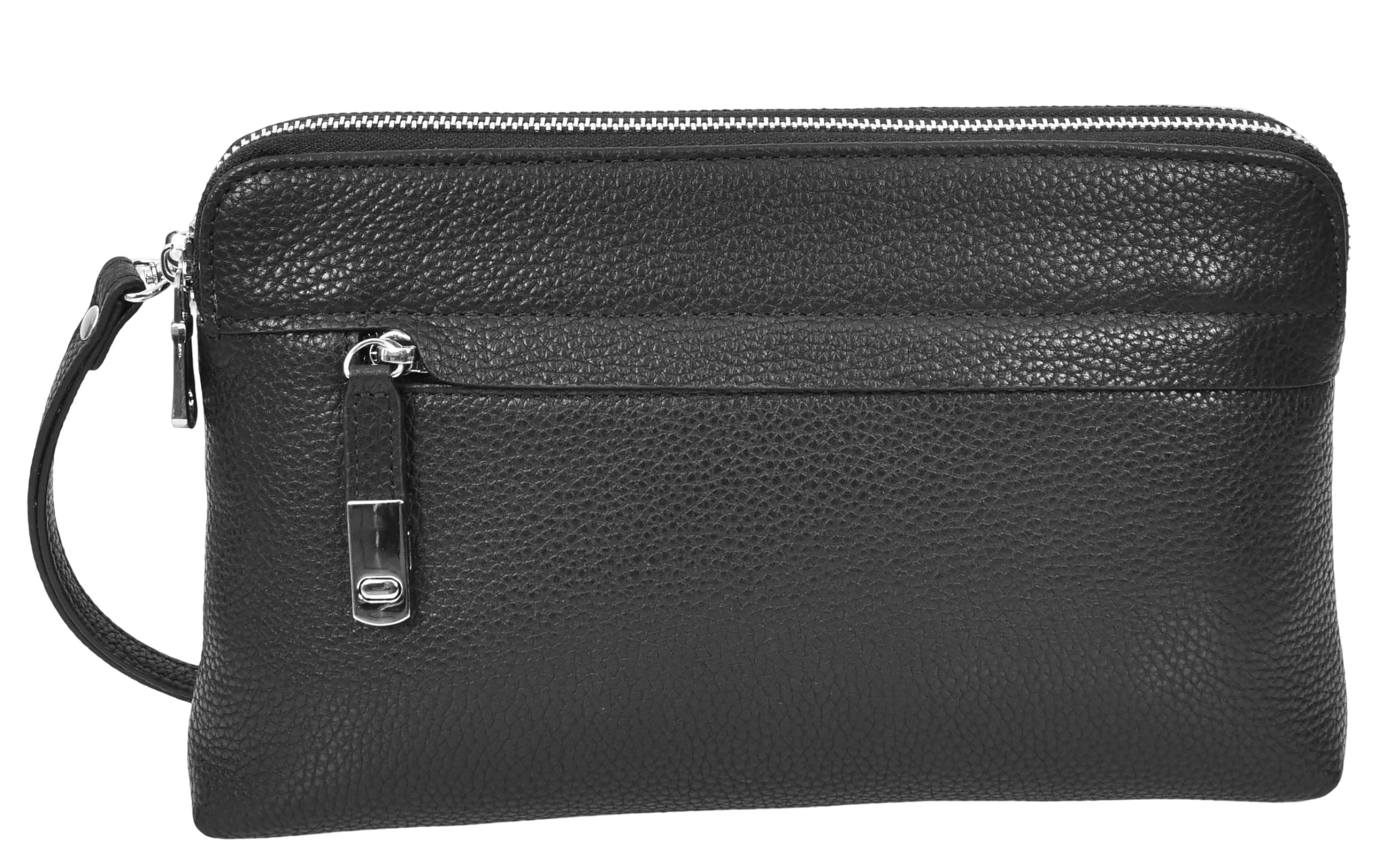 HLG6077 - Bolso organizador de muñeca de piel auténtica para hombre, color negro, Black, Small