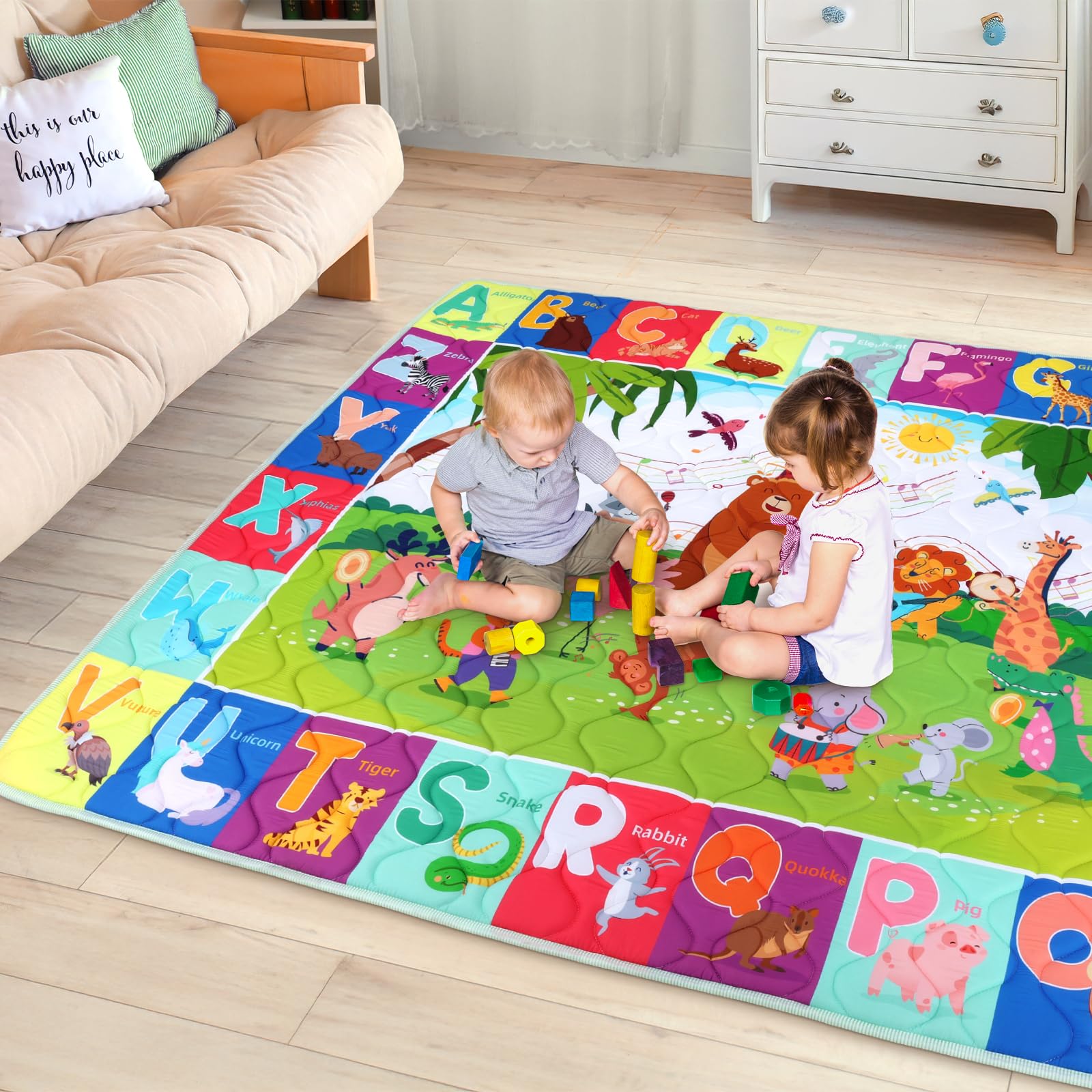 decalsweet Tappeto Gioco Bambini 150×180cm, Addensato 2cm Tappeto Gioco Neonato, Antiscivolo Pieghevole Tappeto Cameretta Bambina & Bambino, Tappeto Tummy Time Neonati (Concerti di animali)