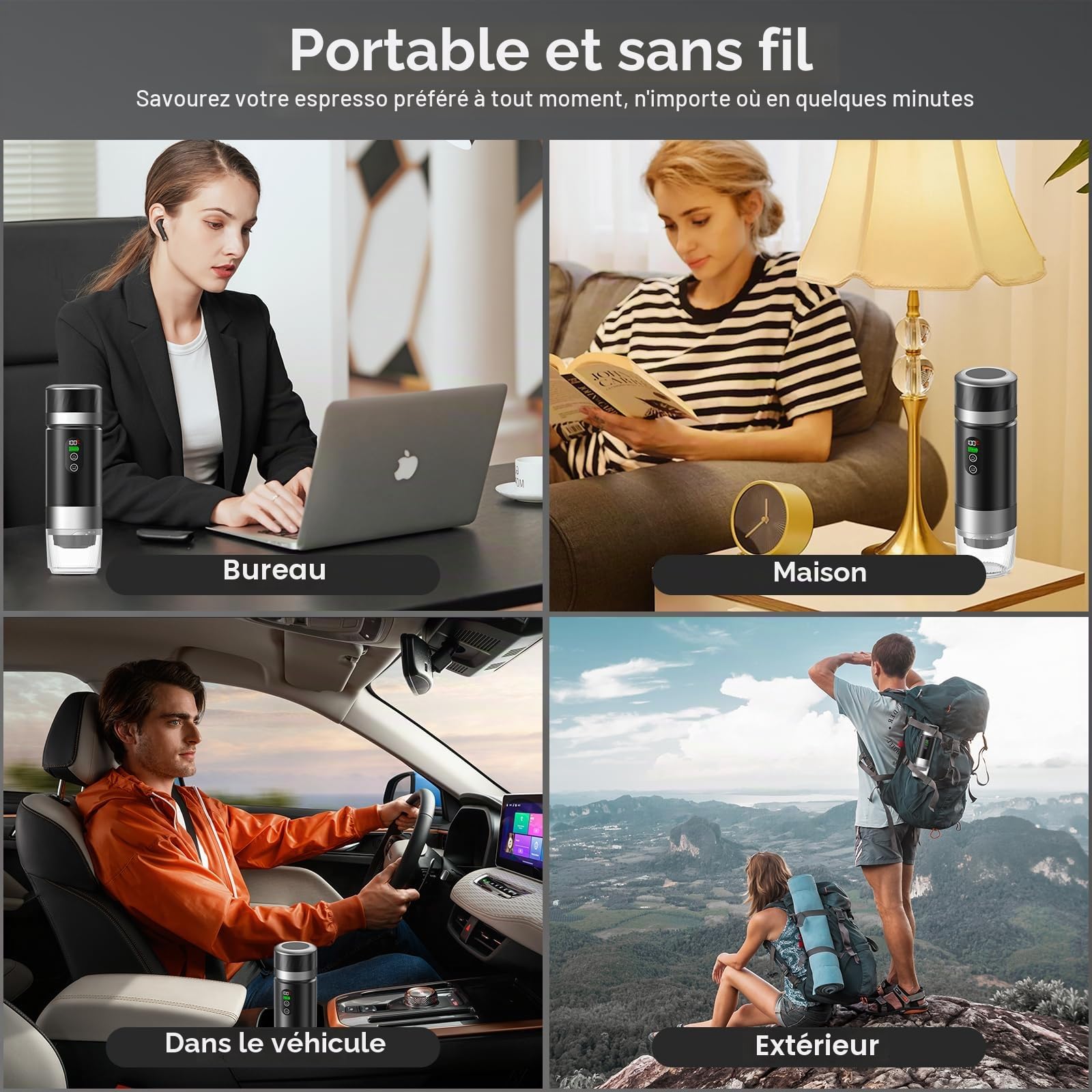 Machine à Café Portative pour Voiture,Cafetière de Voyage avec Chauffage Électrique USB-C,Compatible avec Capsules NS et Café Moulu,80ml Mini Cafetière pour Camping,Bureau et Randonnée