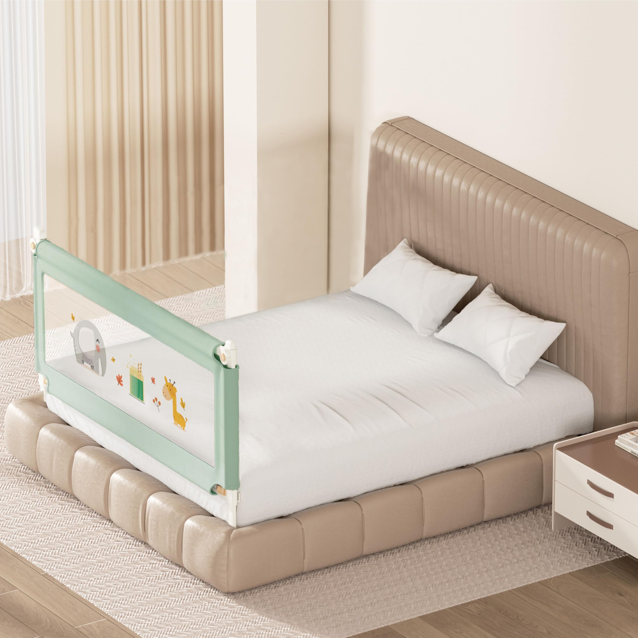 Kids Station Baby Bed Rail Guard for Infant & Toddler Safety – Foldable, Adjustable Height – 5ft x 2.6ft (150cm x 80cm), 1 Side – Baby Proofing for King Size Bed – Made in India (Green, Basic)