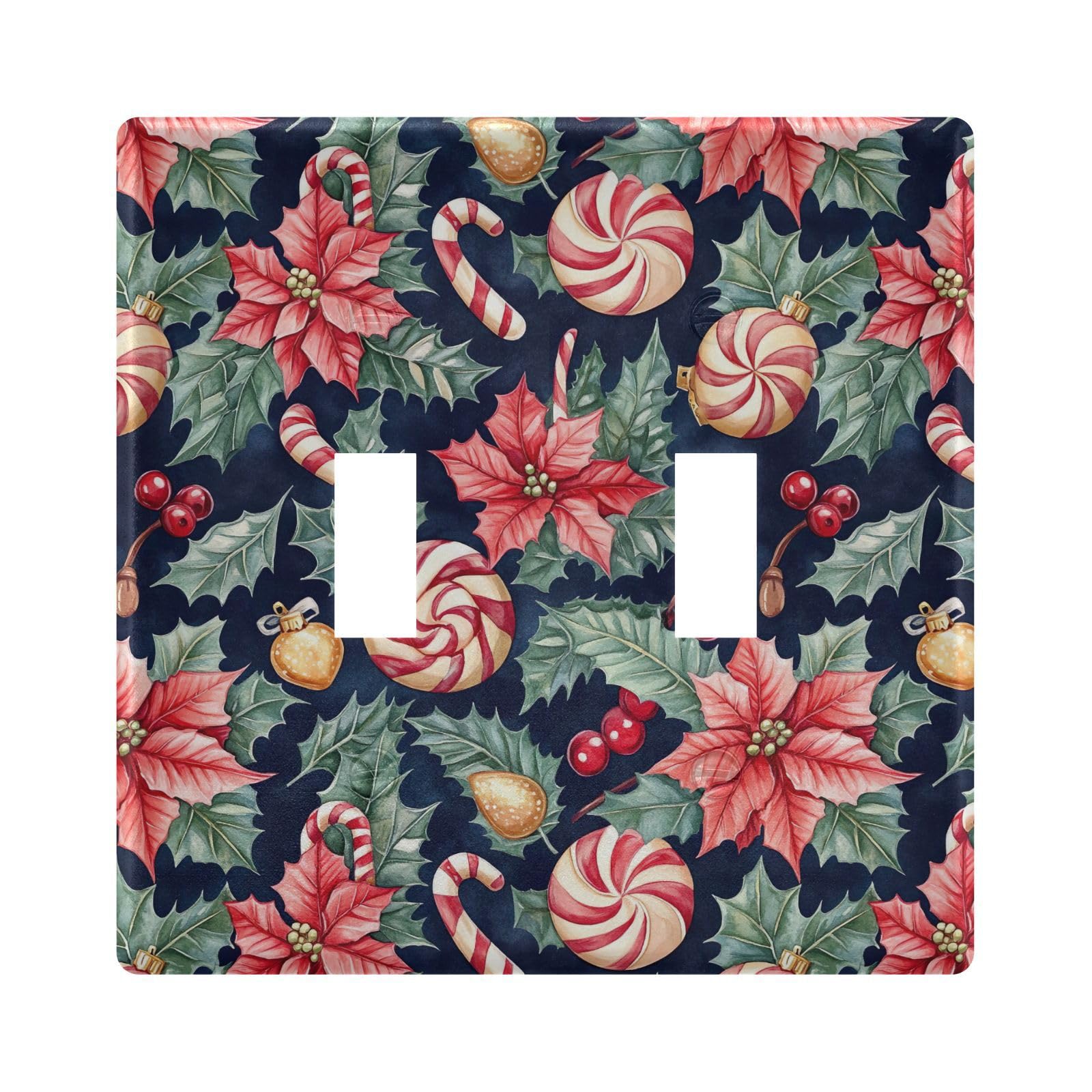 UMIRIKO Christmas Candy Poinsettia Light Switch Cover Plate Covers Decorative Double Toggle Home Decor 202b7077i