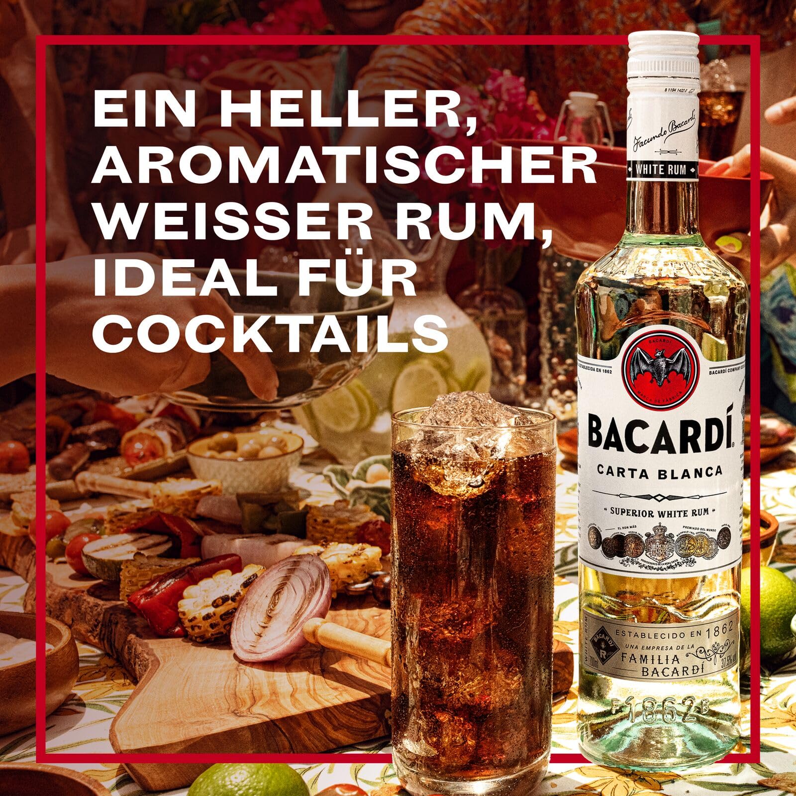 BACARDI Carta Blanca Superior White Rum - 70 cl/700 ml, 37,5 Vol-% - Legendärer Weißer Karibik-Rum, Perfekt zum Mixen und für Cocktails