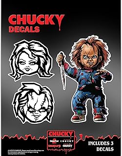 Chucky & Tiffany Child's Play Decals - Set of 3 Vinyl Stickers for Car Tumbler Water Bottle Laptop Halloween Horror Car Decal Chucky Doll Face Scary Stickers