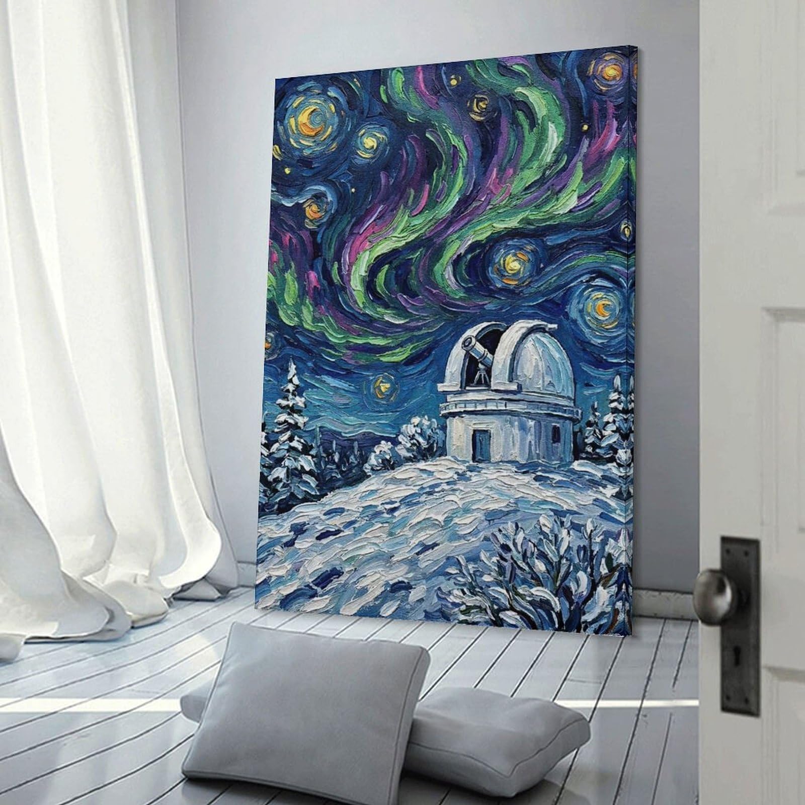 Junmoney Observatory Under The Aurora Borealis Home Decor Wall Art, 20x30inch(50x75cm), for New Homes, Bedrooms Or Workspaces, Gift Idea for Housewarming And Birthdays
