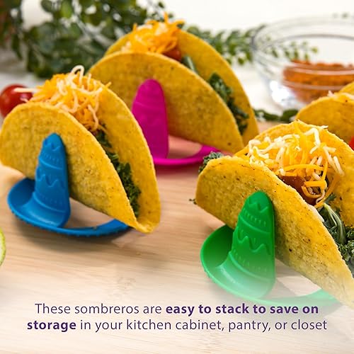 Miniatura 6 de Talisman Designs Sombrero Taco Holder - Juego de 4, sostiene y rellena tacos pequeños o grandes  Crunch & Soft