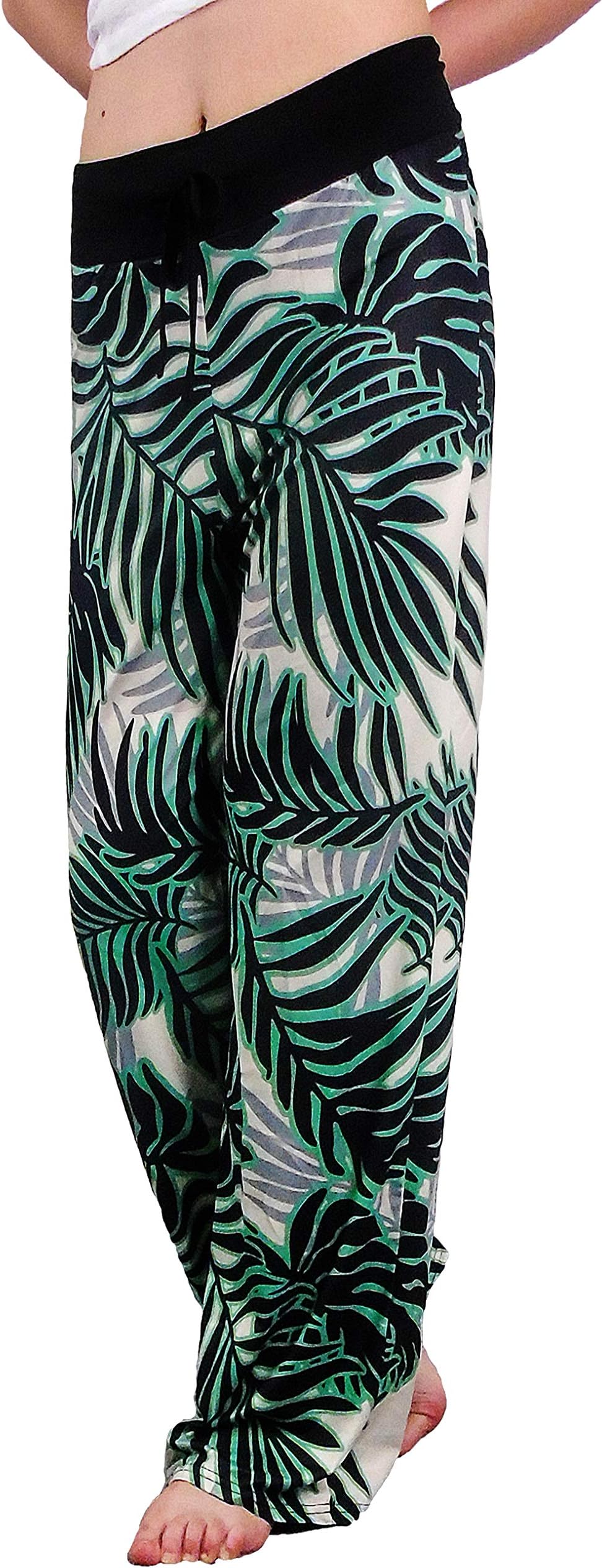 Aifer Women’s Comfy Casual Pajama Pants Floral Print Lounge Drawstring Palazzo Long Wide Leg Pants Green