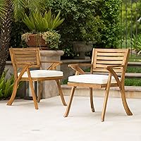 Vista 3 de Christopher Knight Home Hermosa Outdoor Acacia Wood Arm Chairs, 2-Pcs Set, Teak Finish / Cream