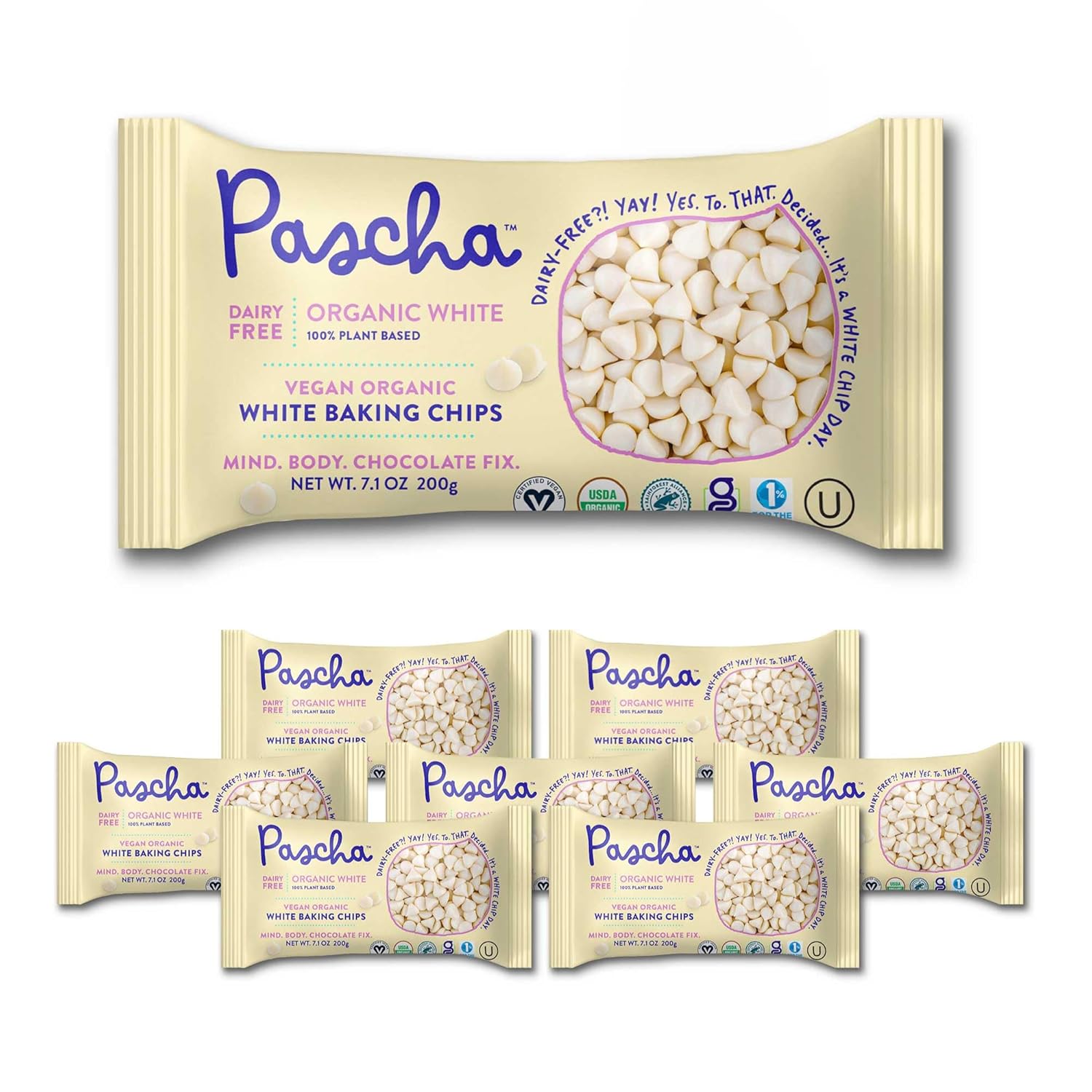 Pascha Organic Vegan White Chocolate Chip, UTZ, Gluten Free & Non GMO, 7.1 Ounce (Pack of 8)