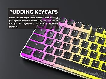 Ranked Pudding v2 PBT Keycaps | 145 Double Shot Translucent ANSI US & ISO Layout | OEM Profile for Full Size, TKL, 75%, 65% and 60% RGB Mechanical Gaming Keyboard (Black)