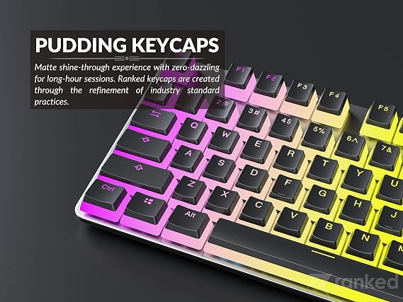 Ranked Pudding v2 PBT Keycaps | 145 Double Shot Translucent ANSI US & ISO Layout | OEM Profile for Full Size, TKL, 75%, 65% and 60% RGB Mechanical Gaming Keyboard (Black)