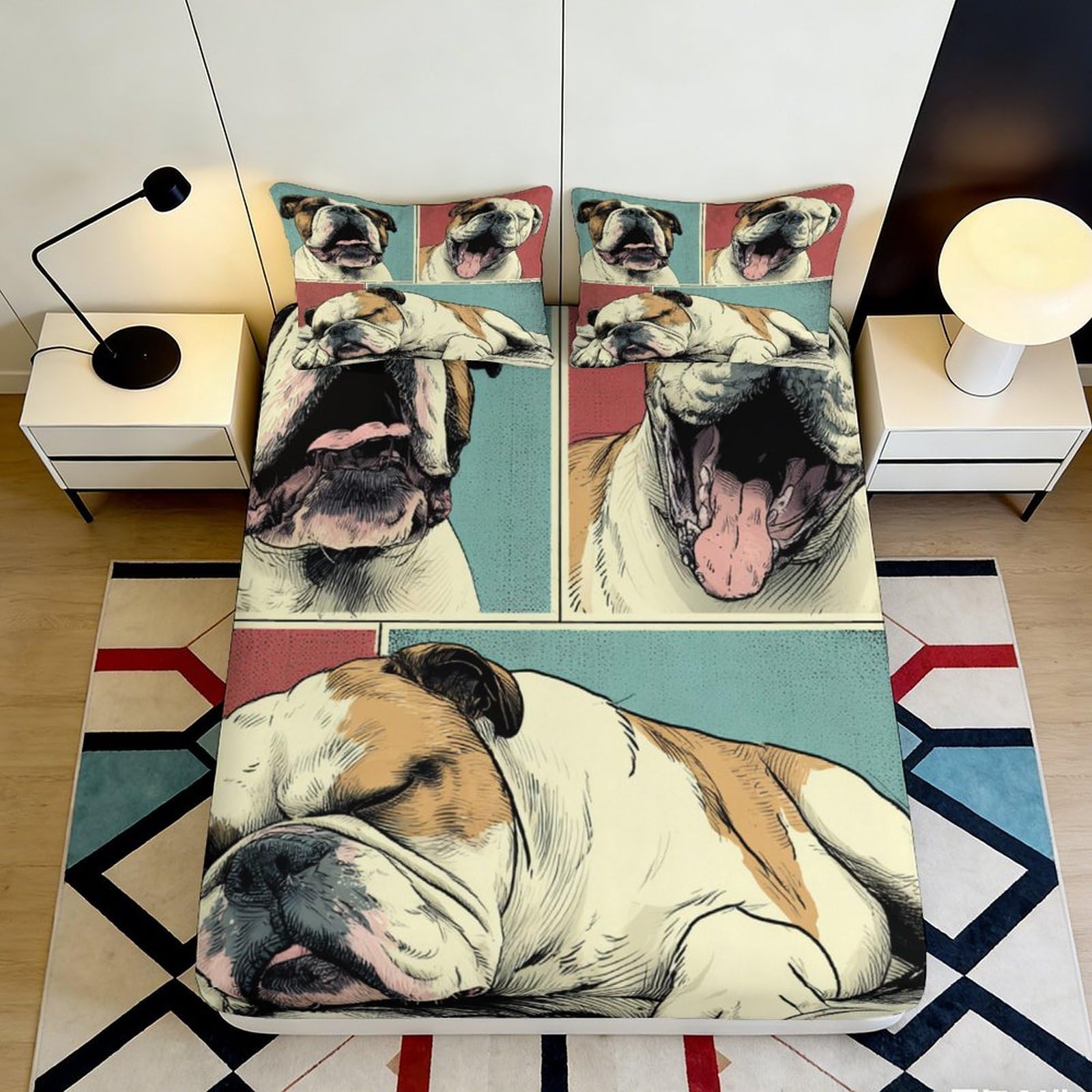 Jqzkxnhpbr Style-4 3D Printed Bulldog Pattern Fitted Sheet Microfiber Soft Breathable Pop Art Mattress Cover For Bedroom Guestroom Decor 90X200x25cm