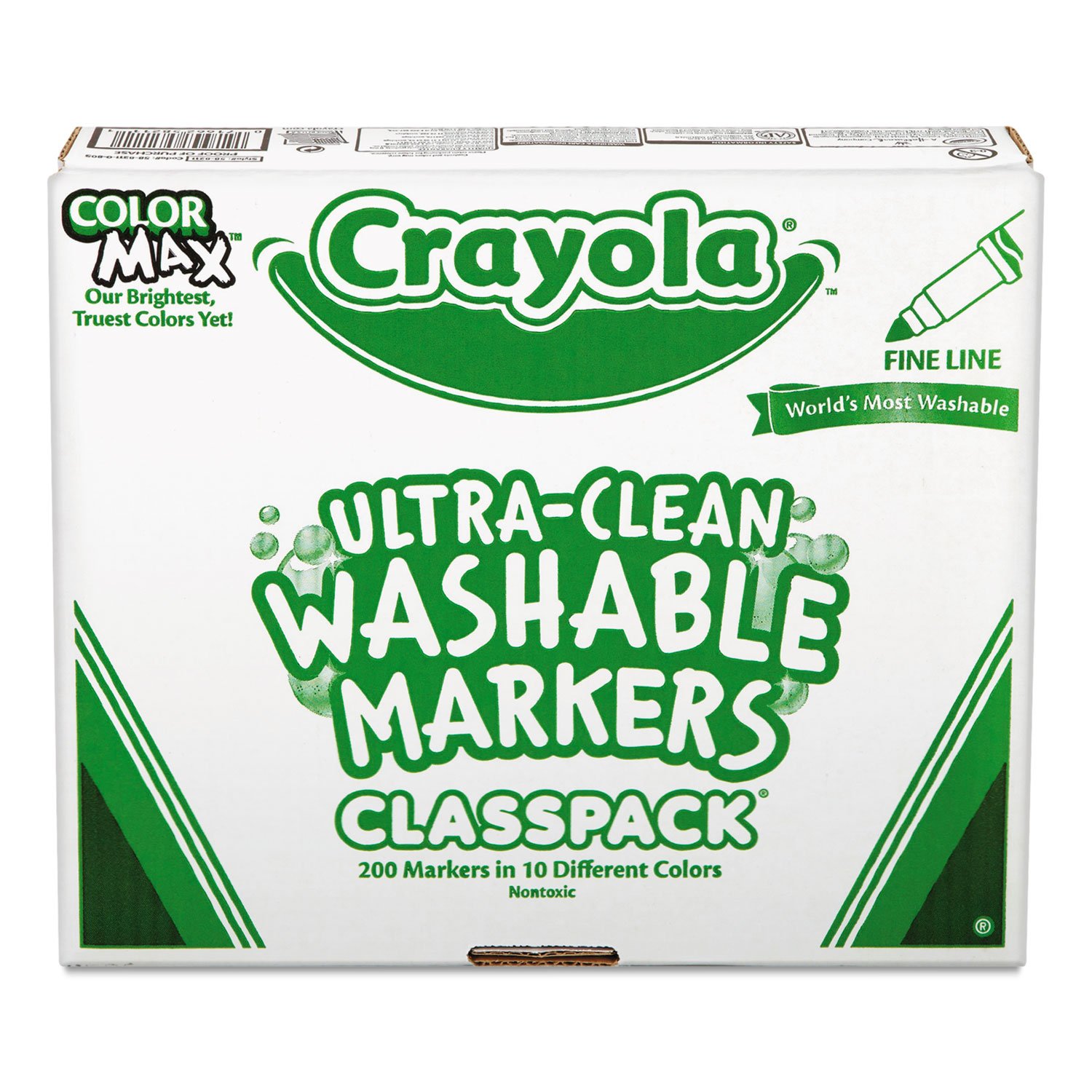 Crayola 588211 Washable Classpack Markers, Fine Point, Eight Assorted, 200/Box