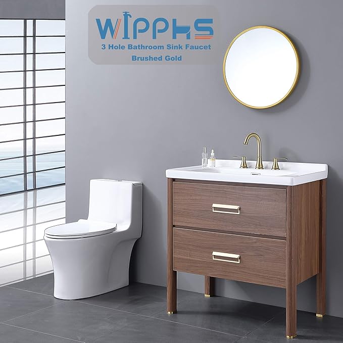 Grifería Lavamanos 3 Huecos 8 Pulgadas Dorado Cepillado miniatura 5