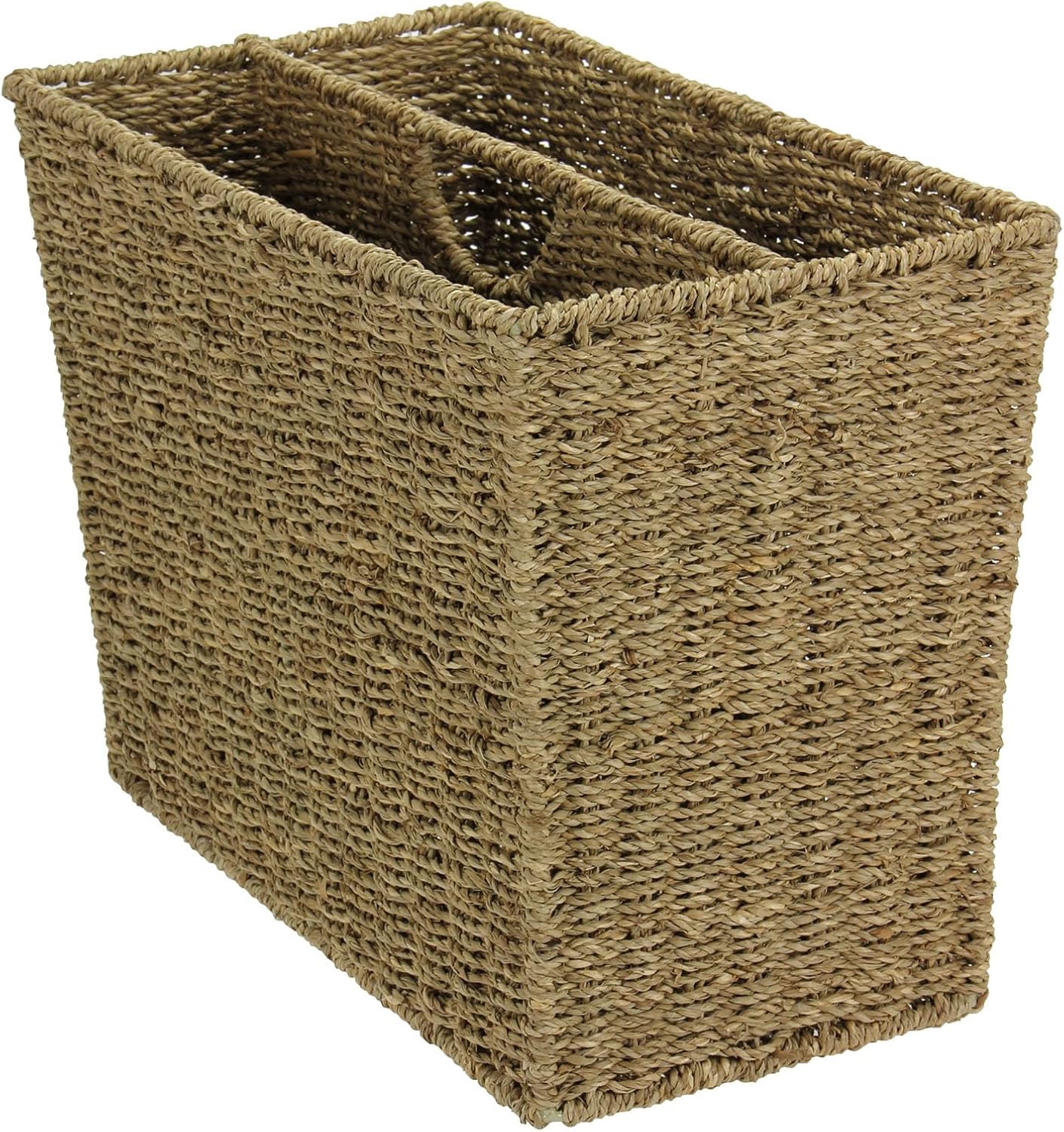 Natural Seagrass Freestanding Double Magazine Rack