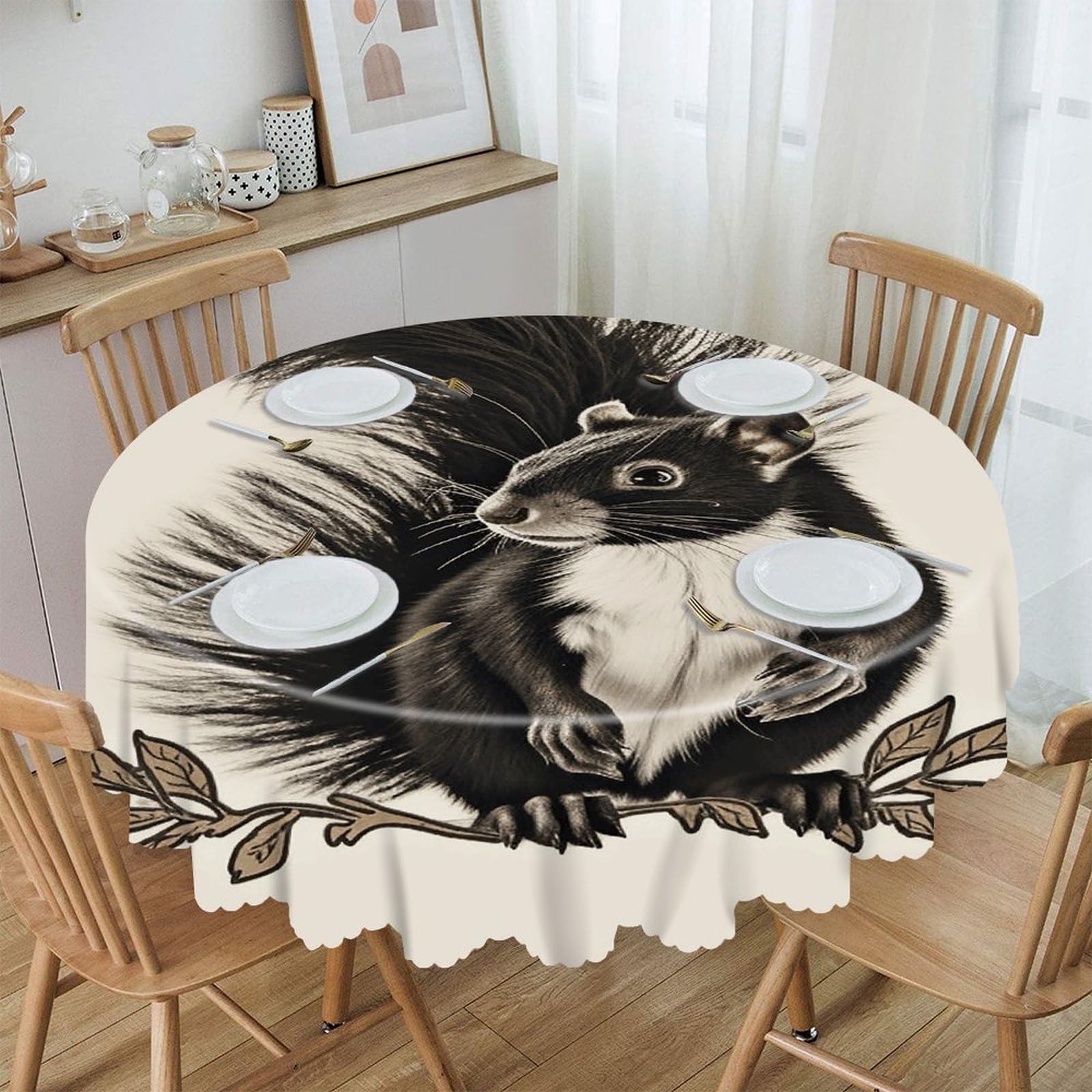 VstaDank Skunk Round Tablecloth Premium Polyester Table Cloth Heavy Duty Washable Fabric Tablecloth Waterproof Holiday Table Cover Decorative Tablecloths for Dining 60"