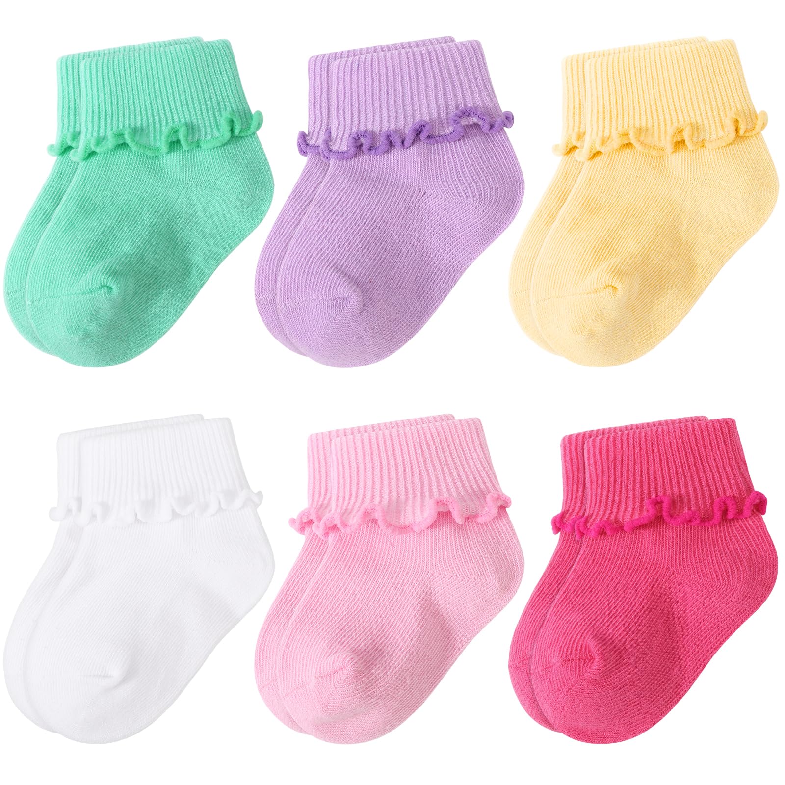 DRESHOW Baby Girls Frilly Socks Ruffle Ripple Edge Turn Cuff Ankle Socks Toddlers Infants
