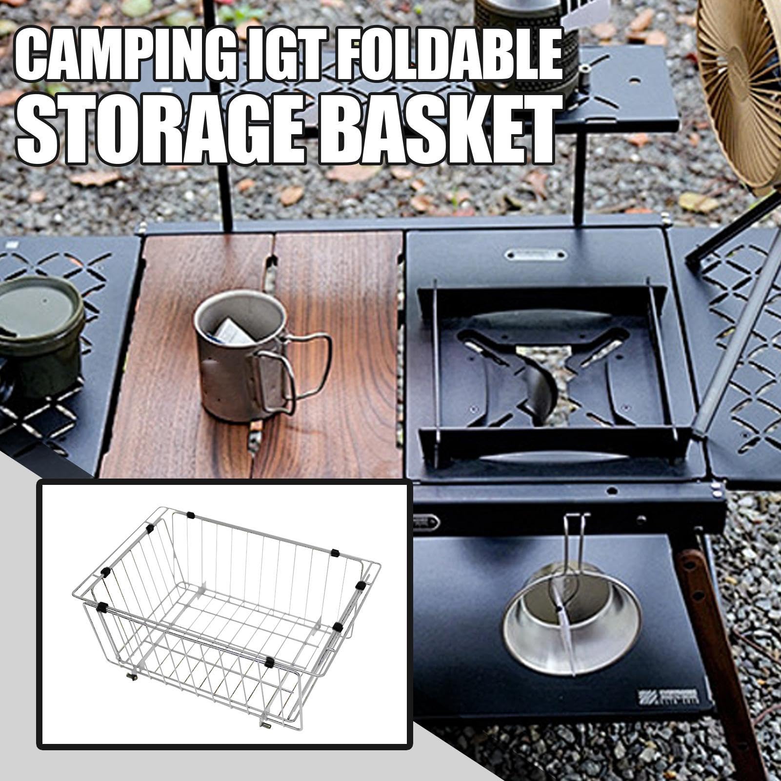 Cesta plegable de acero inoxidable para camping, cesta de almacenamiento plegable de acero inoxidable, contenedores de almacenamiento para el hogar, gabinete, despensa, armario, cocina, piezas de mesa