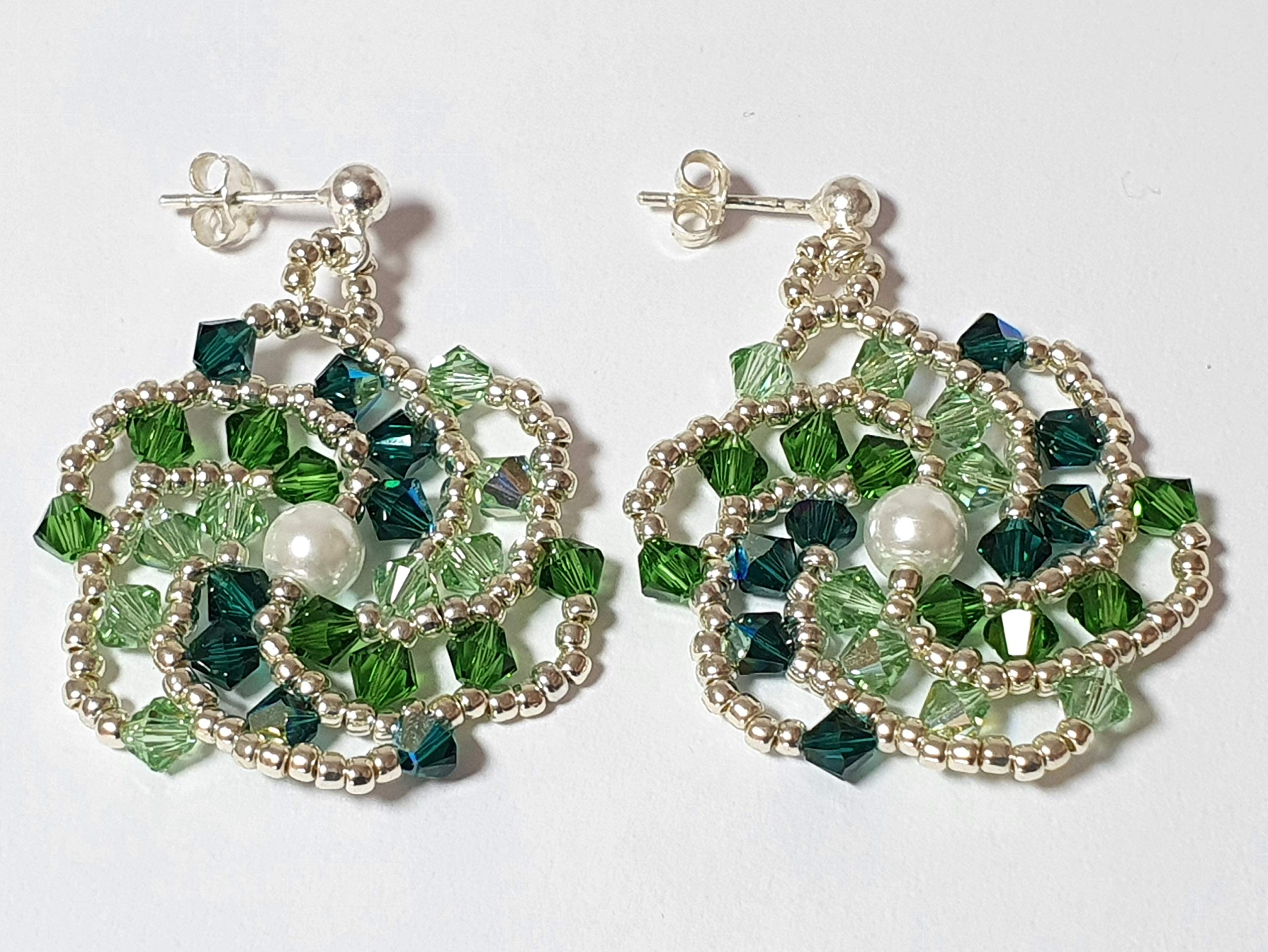 IohanaSchmuck Damen Silber Ohrringe Ohrstecker Ohrclips Klappohrhänger "Twister" mit Kristalle, Grün, 3,4 cm groß, handmade, reine Handarbeit, eigene Herstellung