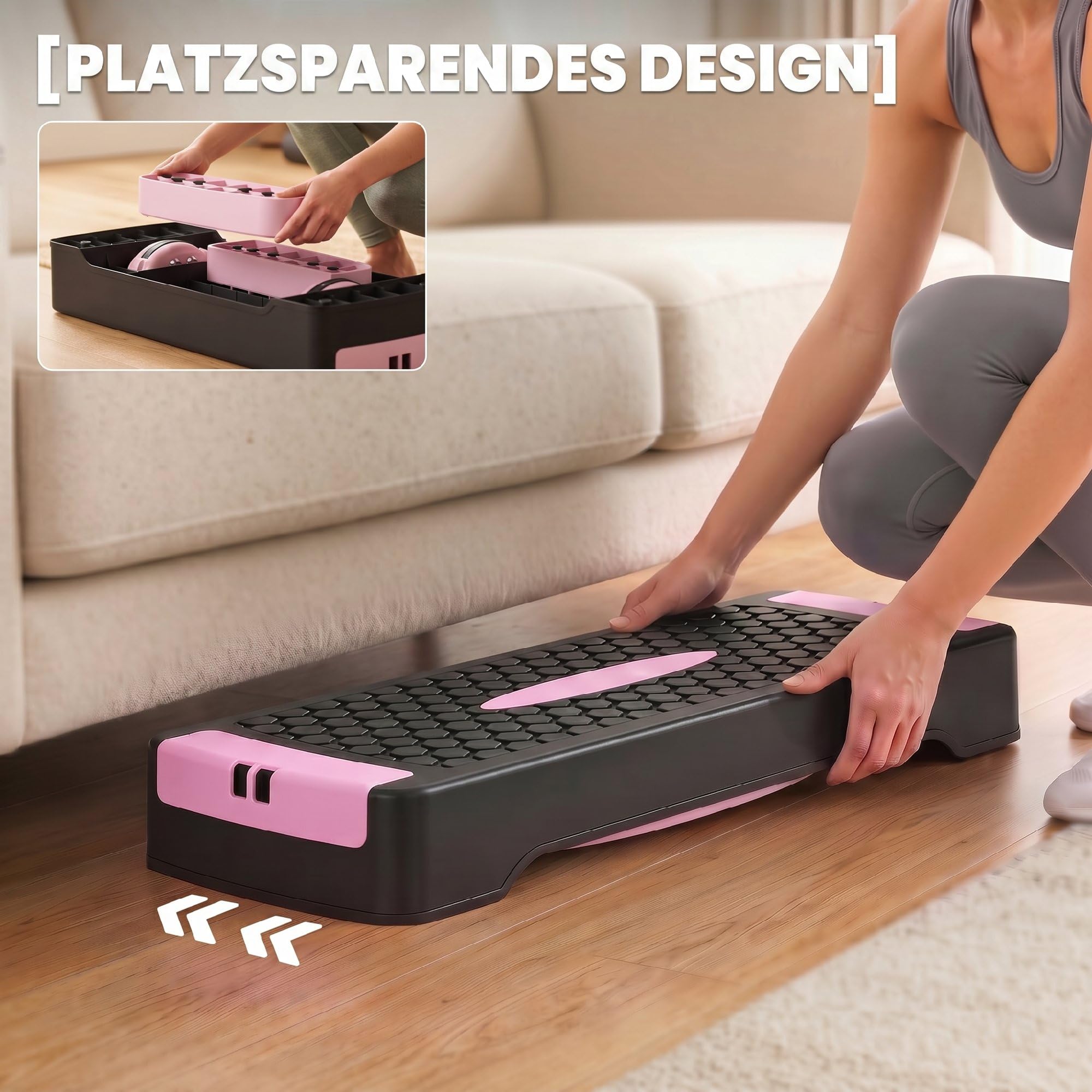 SPORTNOW Step z regulacją wysokości Fitness 2 stopnie (11/16 cm) różowy | Stepper aerobowy, 2 taśmy oporowe, mata antypoślizgowa, antypoślizgowa ławka do kroku, do domu, studia fitness, biura