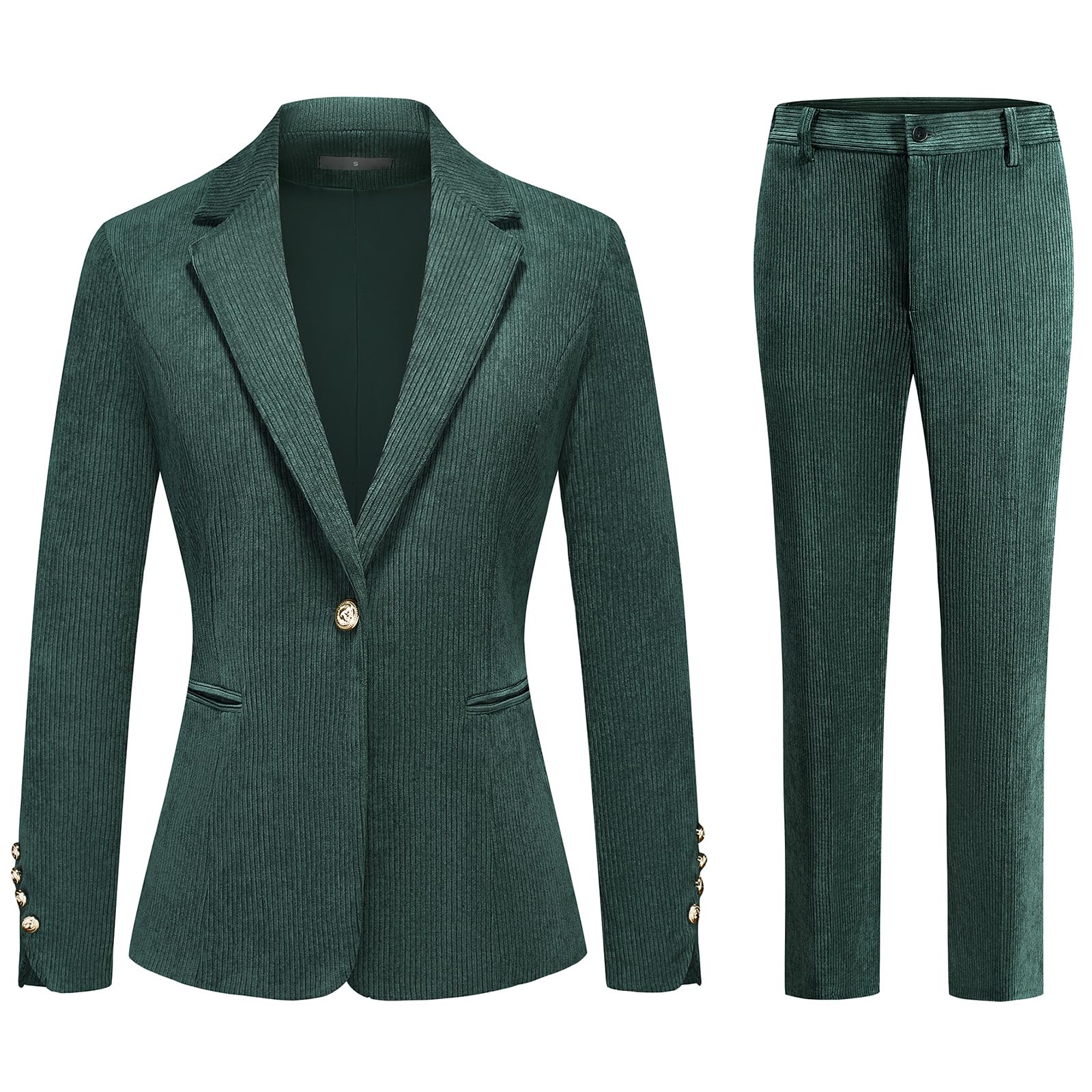 Lamgool Womens 2 Piece Corduroy Pants Suit Set - Blazer Pants Tuxedo Outfit for Casual Formal Wedding
