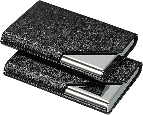 PATIKIL Business Card Holder, 2 Pieces PU Leather Flip Slim Name Cards Protector Case for Women Men, Black