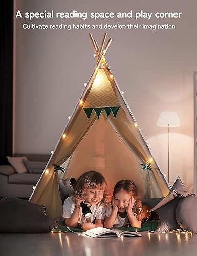 Vista 23 de besrey Tienda de campaña tipi para niños con luz y alfombra, tiendas de campaña para interiores, tienda de campaña de juegos para interiores, tienda