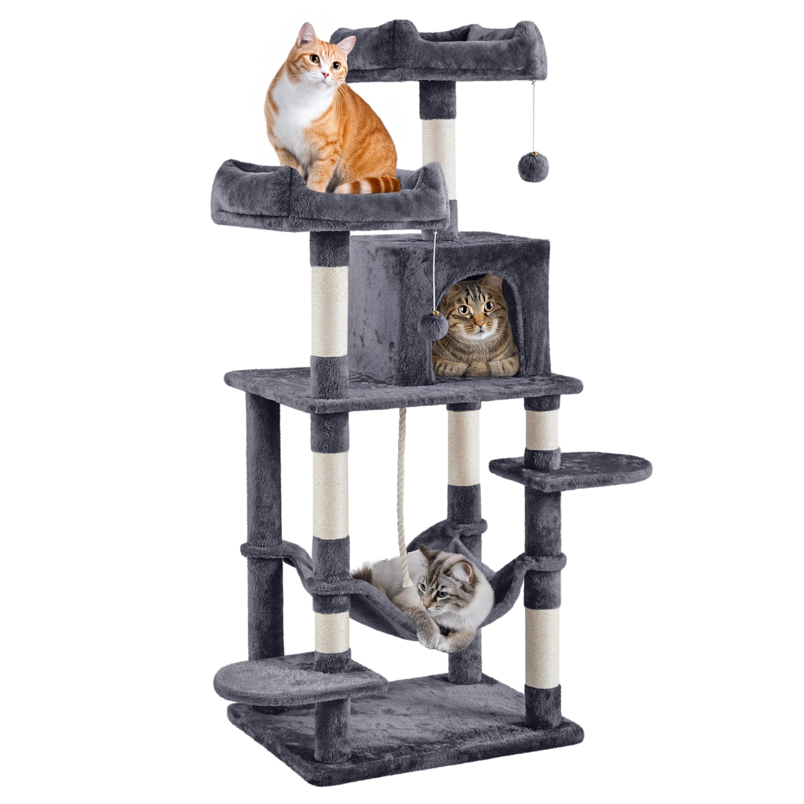 Yaheetech 150cm Large Cat Tree Tower Cat Scratching Posts with Condos/Hammock Kitten Climbing Tower for Indoor Kittens/Cats, Dark Grey