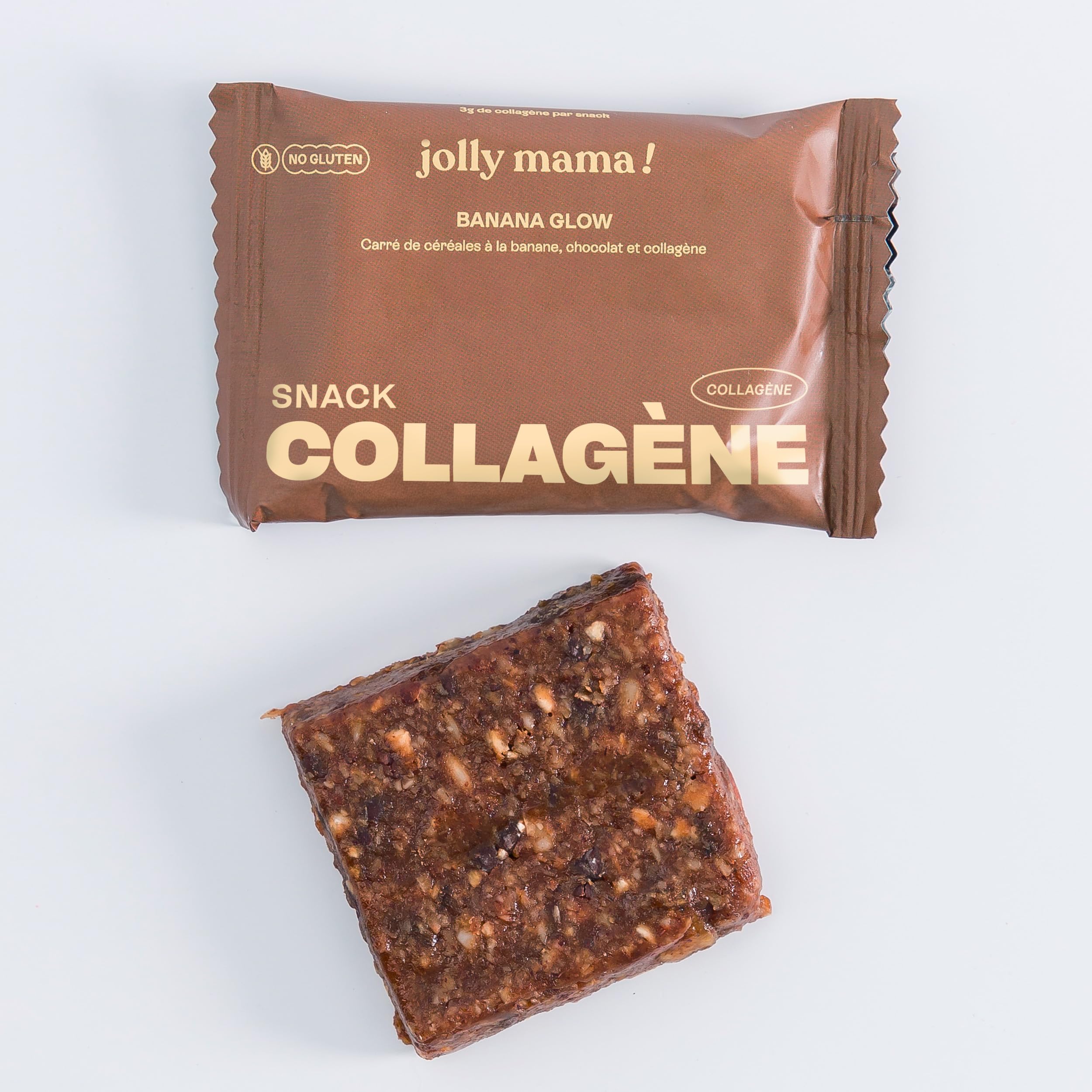 Jolly mama! Lot de 12 Barres Protéinées Collagène Banana Glow | Céréales, Banane, Pépites de Chocolat | Boost Cheveux & Peau | Sans Gluten | Compatible Grossesse et Allaitement