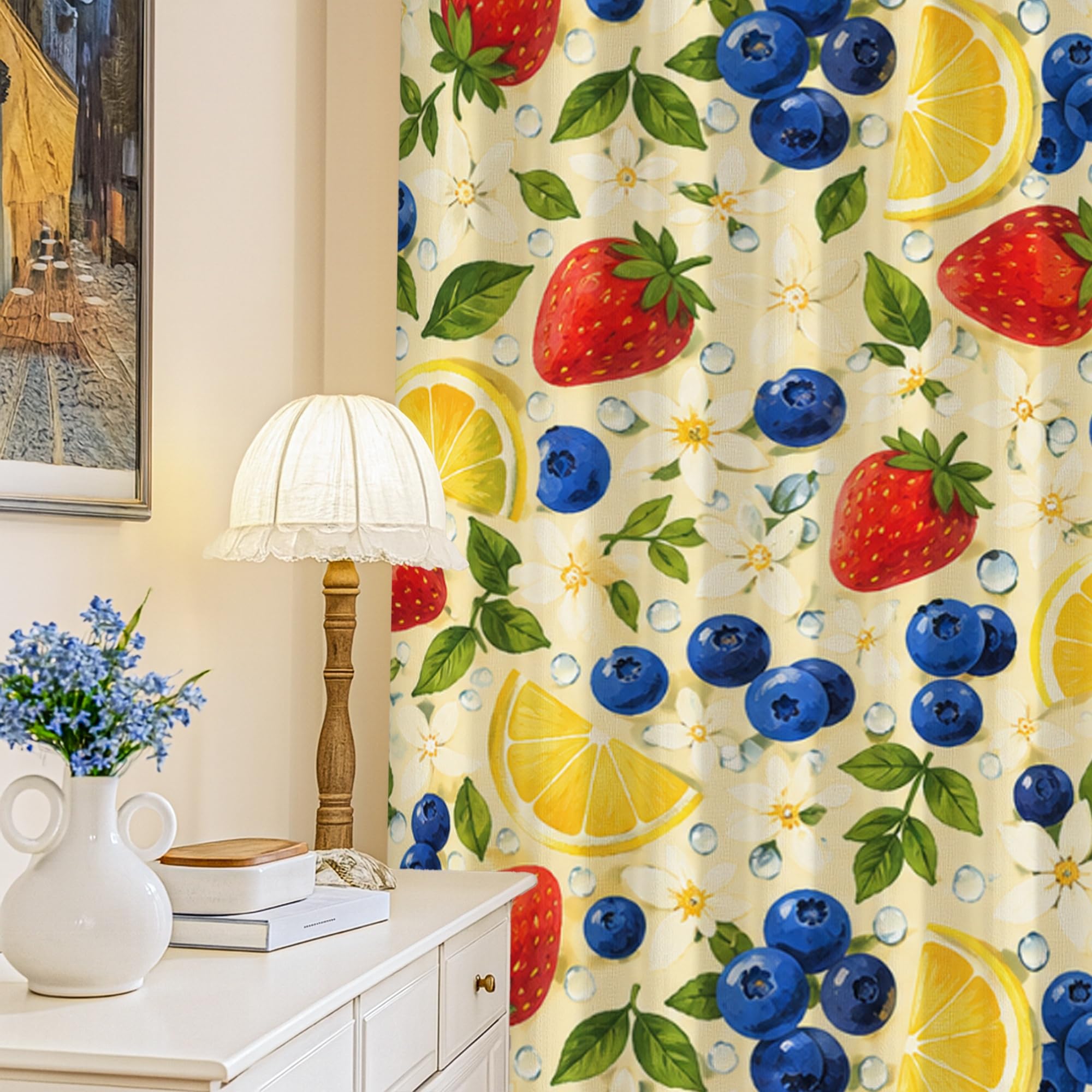 Rideaux occultants anti chaleur à motif fraises pour dormir au frais
