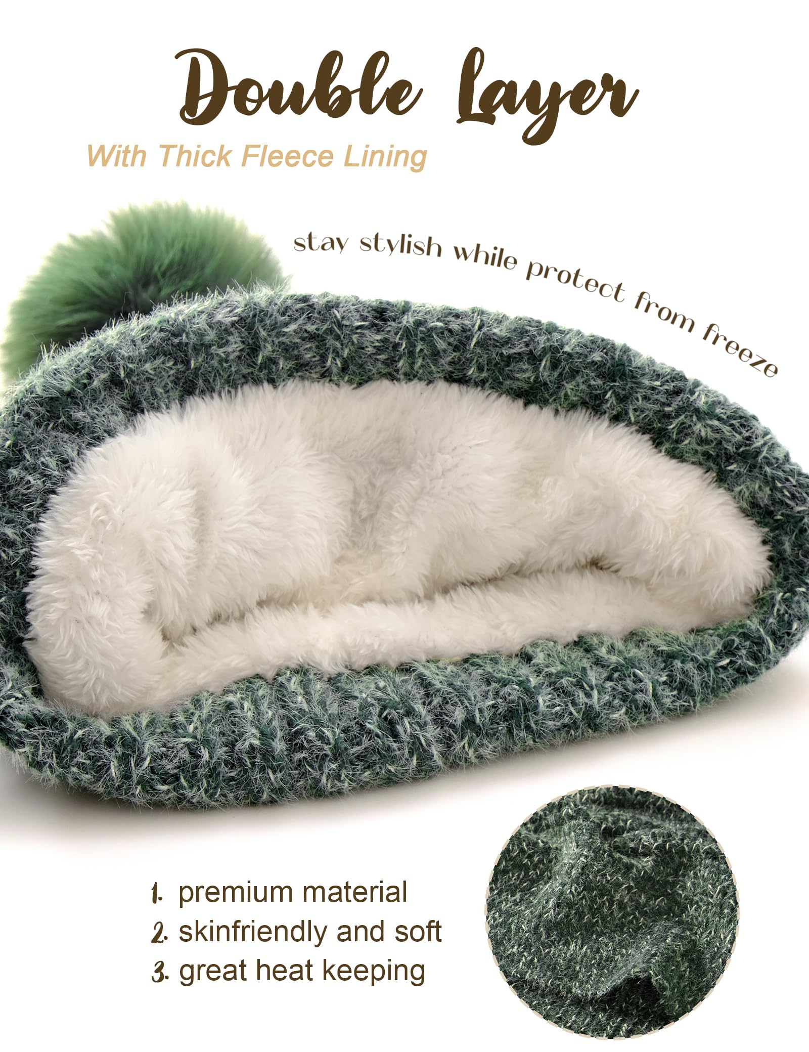 Juego de gorro, guantes y bufanda para mujer, sombreros de invierno con forro polar holgado con bufanda con pompón, guantes térmicos para pantalla táctil