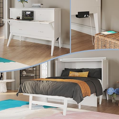 AFI Northampton Murphy - Escritorio de cama matrimonial color blanco con estación de carga