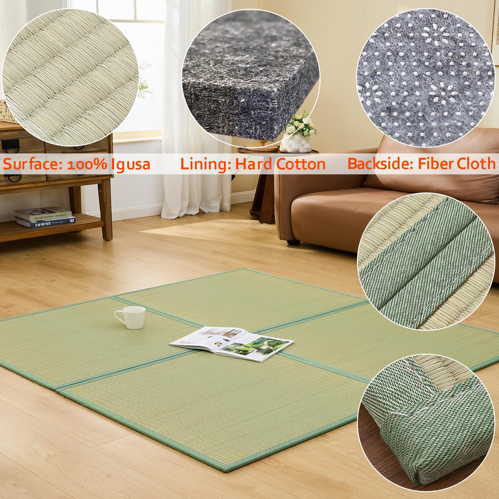 KITBRHOME Japanese Natural Igusa Grass Tatami Mat, Splicing 63