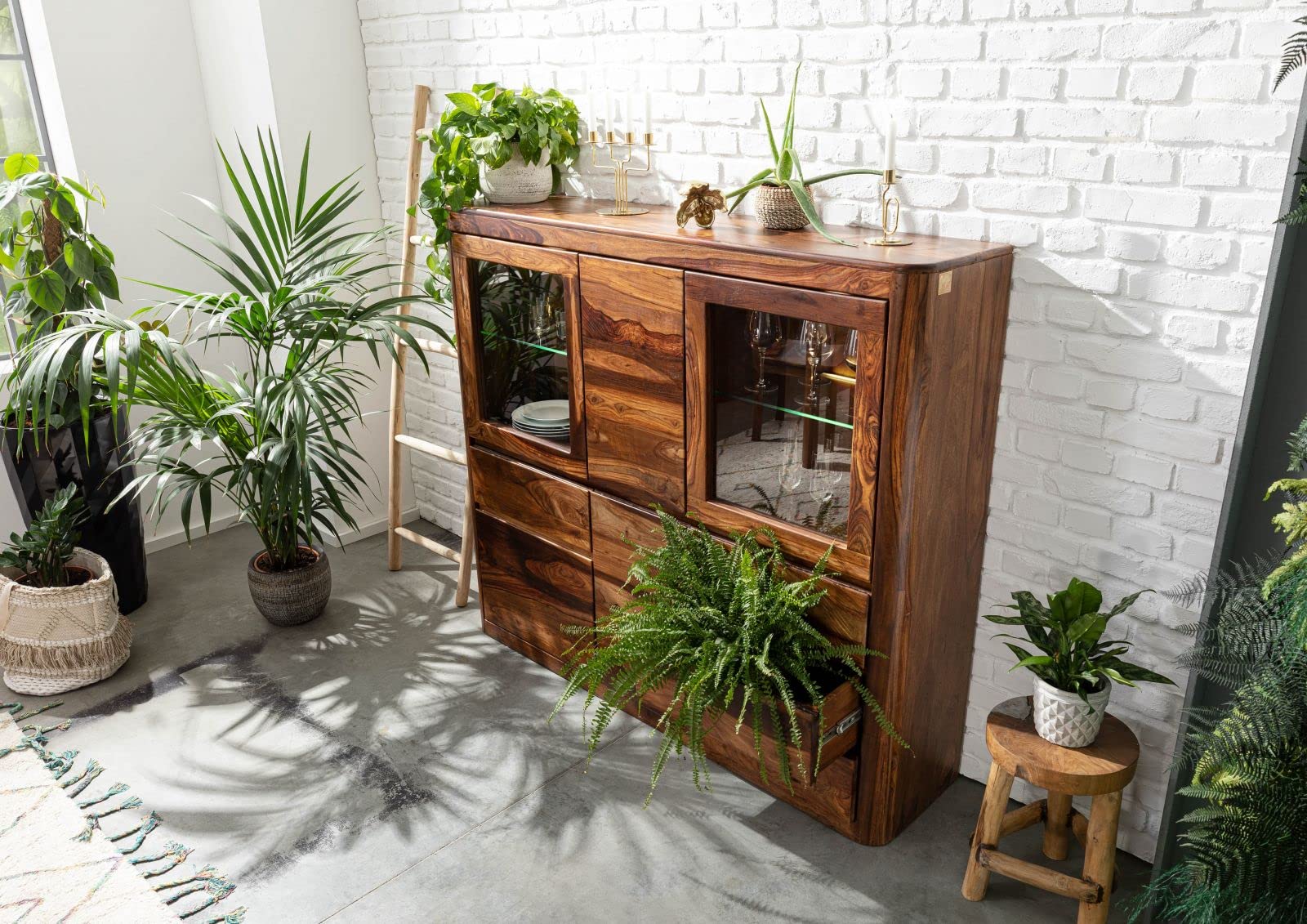 MASSIVMOEBEL24.DE | Toronto Highboard Sheesham/Palisander - Verschiedene Größen und Farben, Farbe:Dunkelbraun gewachst, Größe:166x40x145 cm (BxTxH)