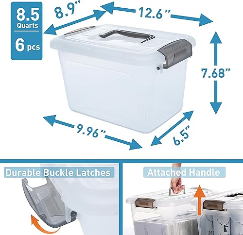 Miniatura 2 de Citylife - Paquete de 6 contenedores de almacenamiento de 8.5 cuartos de galón con tapas, contenedores de plástico transparente con mango gris,