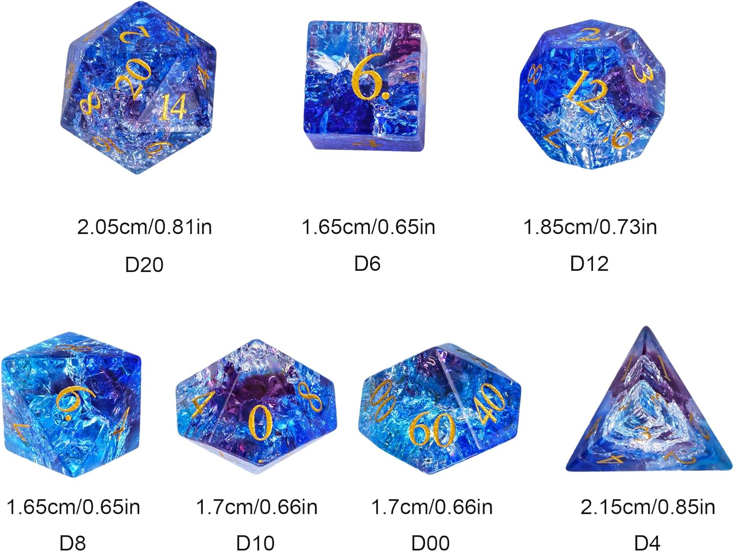 UDIXI Colored Glaze DND Dice Set, 7PCS Polyhedral Dice Set D&D with Gift Box for RPG Tabletop Game (Blue and Purple)