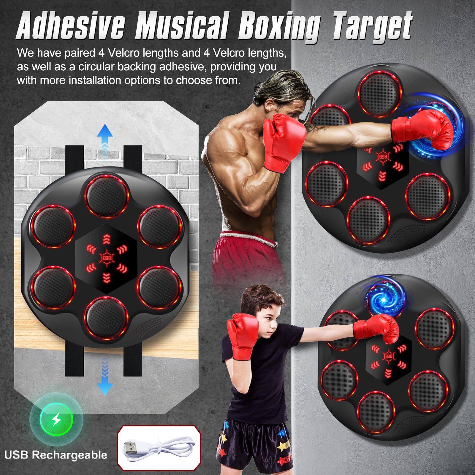 Ulikey Macchina da Boxe Musicale, Music Boxing Machine con Bluetooth e 12 modalità di velocità e di Conteggio, LED Macchina da Boxe Musicale con Guanti da Boxe per Adulti e Bambini