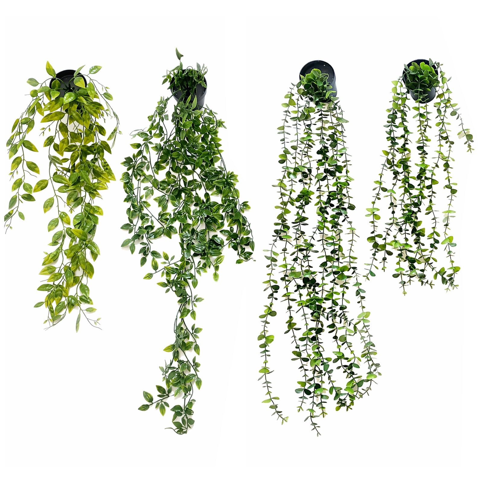 Yongyann 4 Pack Artificial Hanging Plants, 23.6 & 32.7 Inch Fake Trailing Plants Indoor, Faux Eucalyptus Mandala Pea Vines for Home Bathroom Office Wall Decor