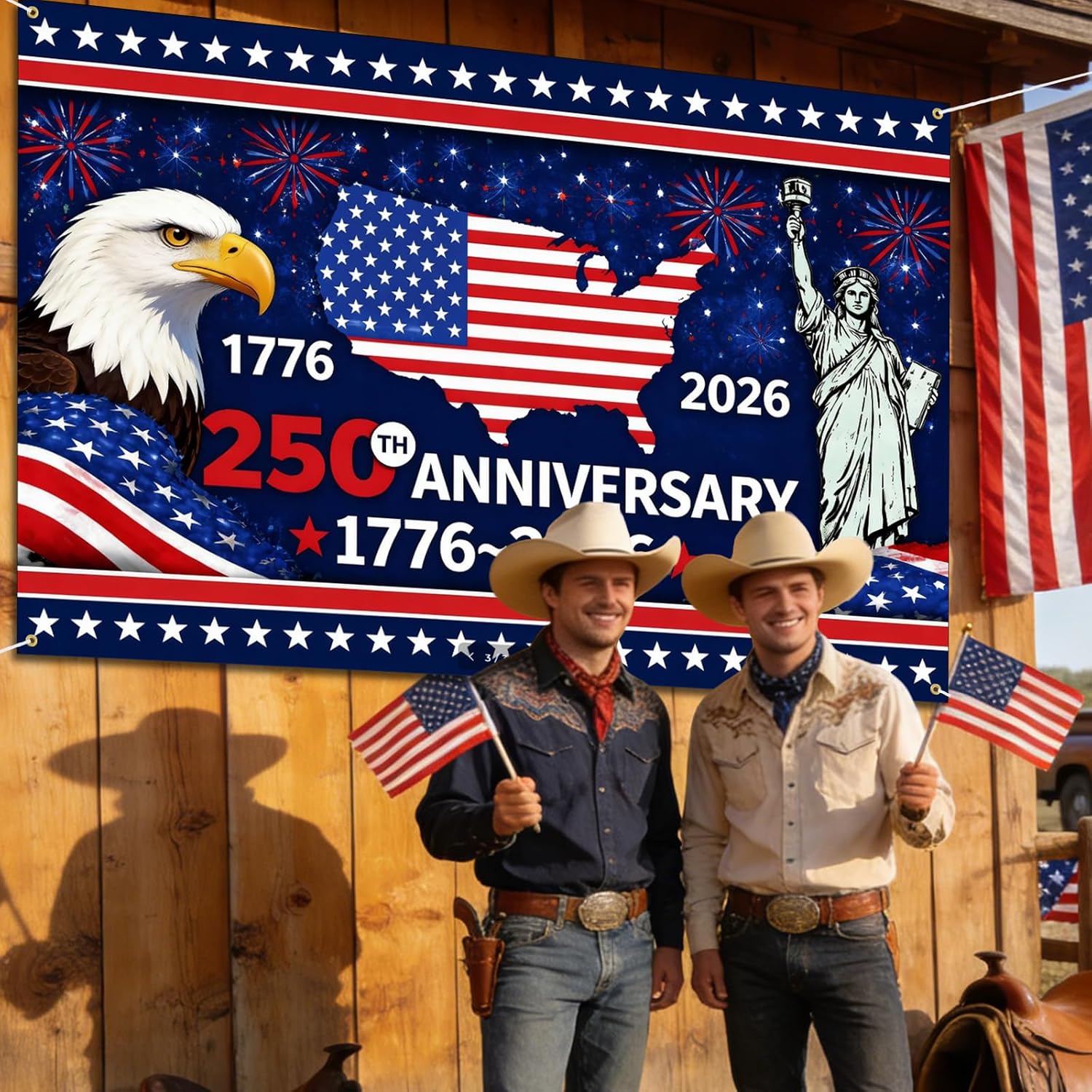 7 x 5 FT 250th Anniversary America Flag Backdrop, Patriotic American Eagle Map Hanging Photo Background Photography Booth Prop for Independence Day, 4th of July, 1776-2026 Anniversary Decorations