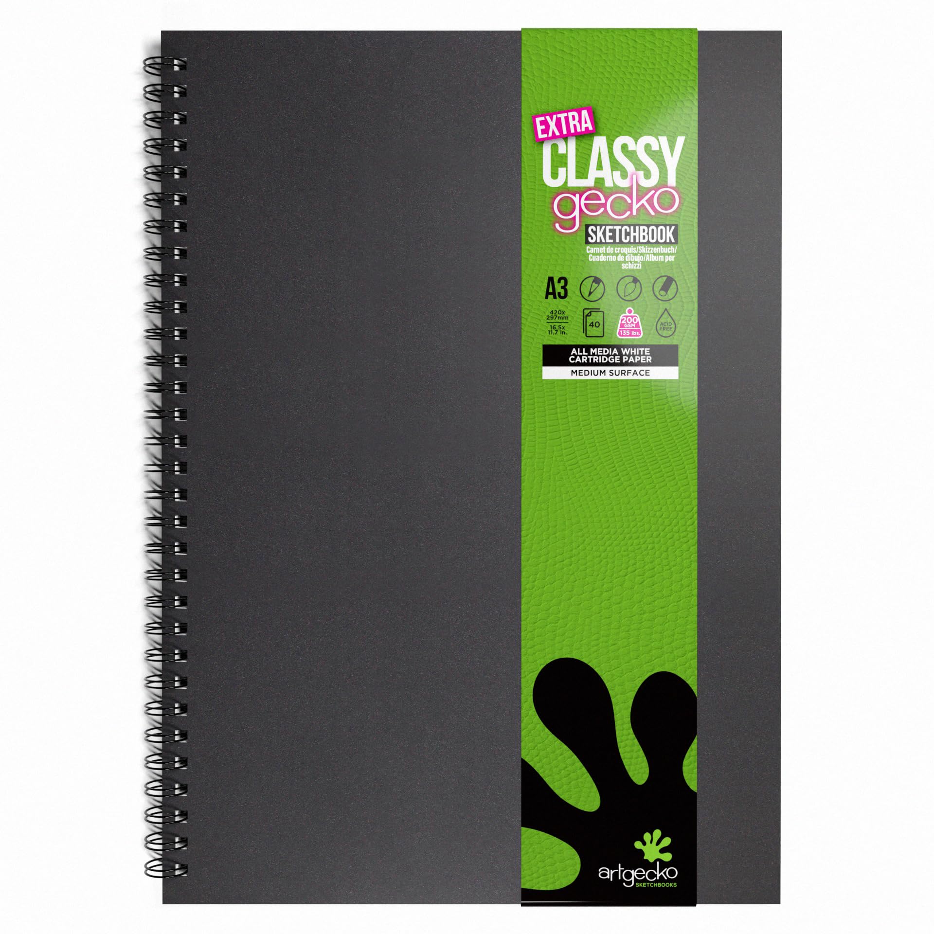 A3 Sketch Book Artgecko - Hardcover Spiral Bound, 80 Pages (40 Sheets) 200gsm Thick Paper Drawing Pad, A4 Sketchbook for Sketching, Drawing, Pencil & Charcoal, Ideal for Artists, Art Projects