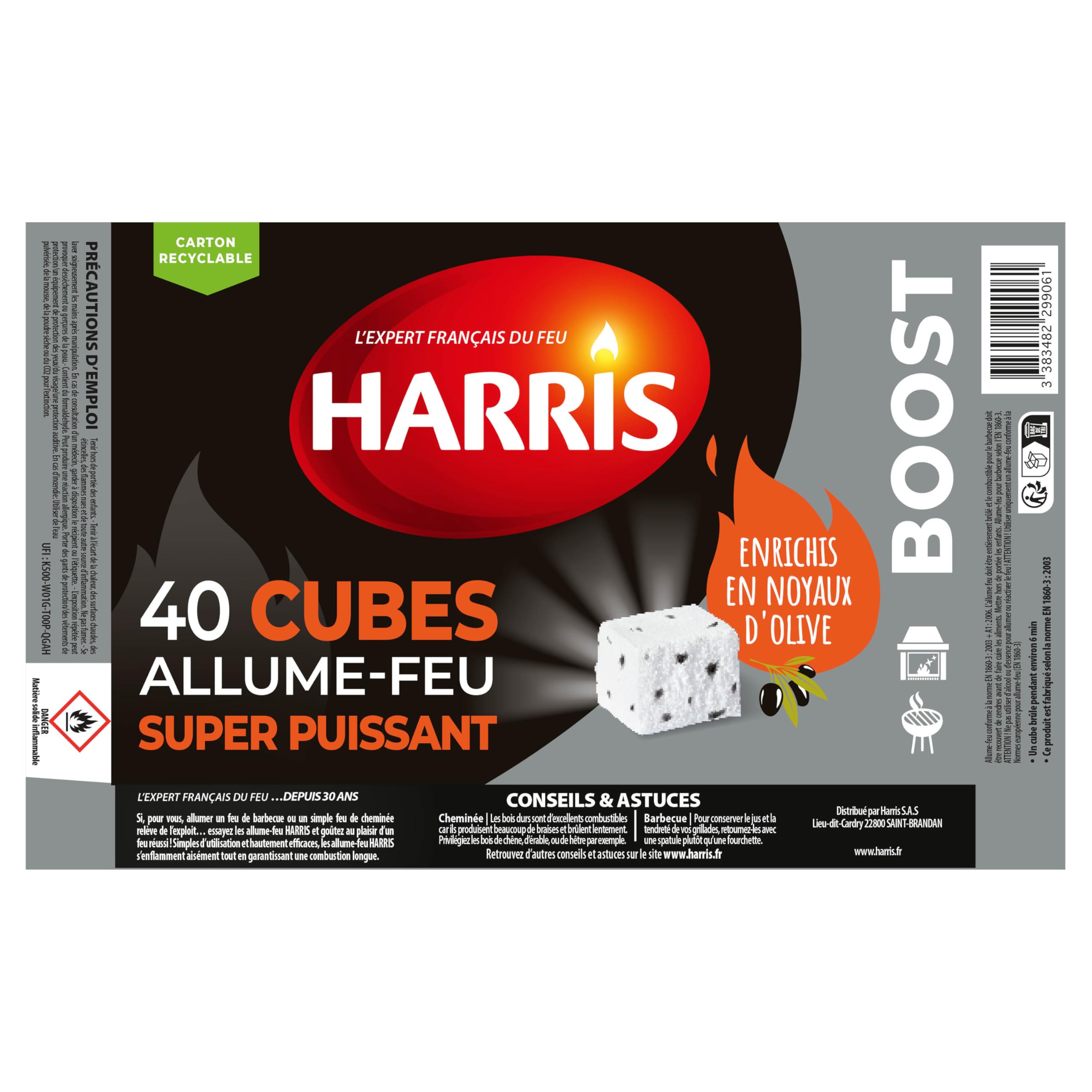 HARRIS 80 Cubi Accendifuoco Naturali In Legno E Colza - Confezione Da 3, 100% Naturali Per Camini E Barbecue - 2