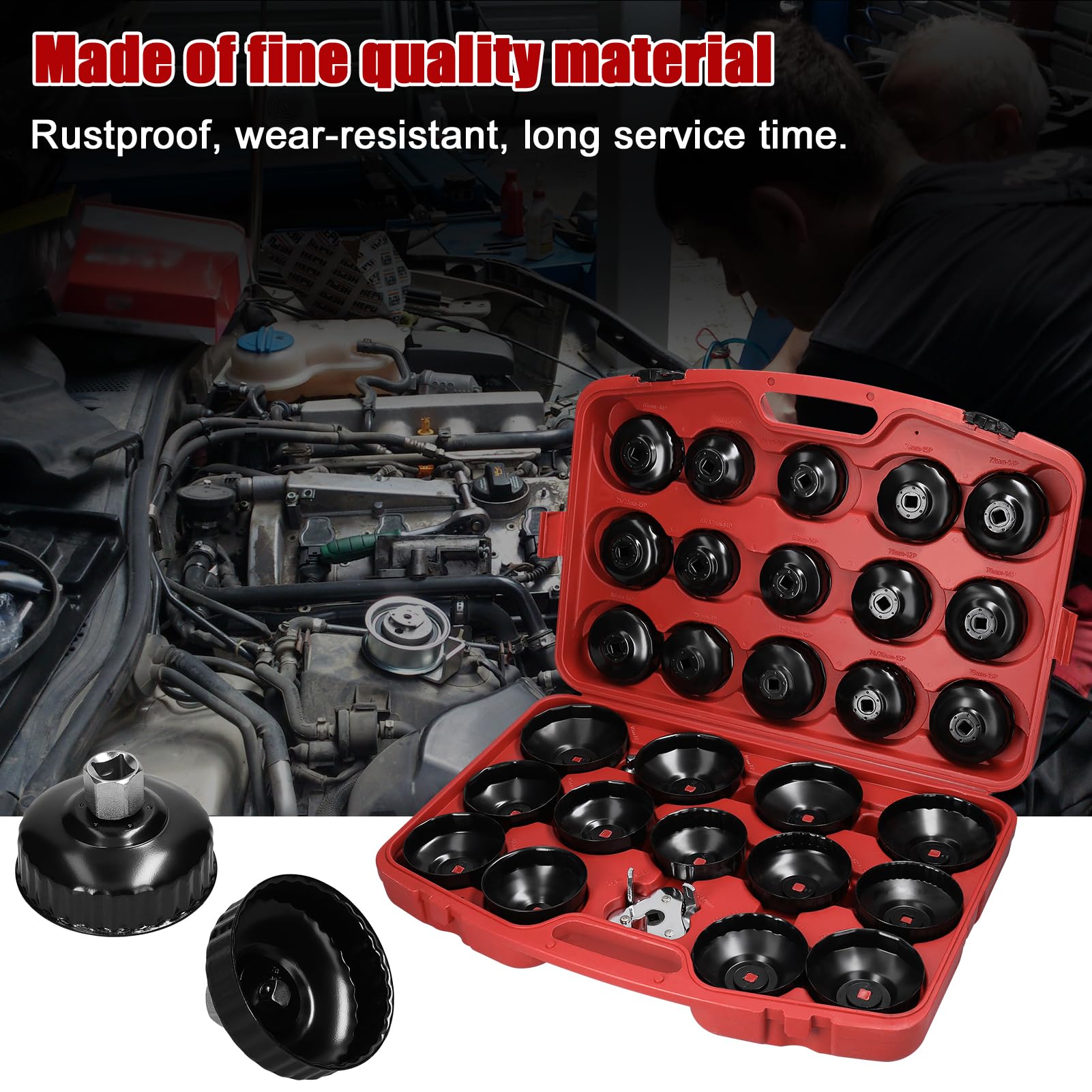 Lot de 30 clés à douille de retrait de filtre à huile 1/2" 12,5 mm - Kit d'outils de retrait de filtre à carburant de voiture - Accessoires d'entretien et de réparation de voiture