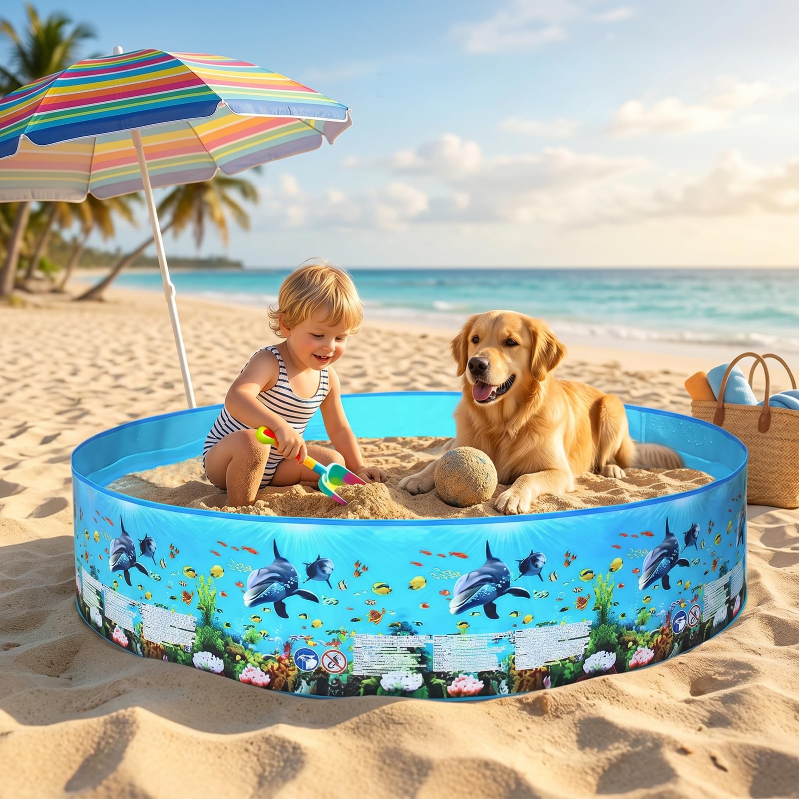 Piscina Plegable para Perros, Bañera portátil (XL) 152 x 25 cm | Antideslizante, El Material PVC es más Resistente para Perros Grandes y Pequeños, Mascotas Gatos Niños & Interior o Exterior