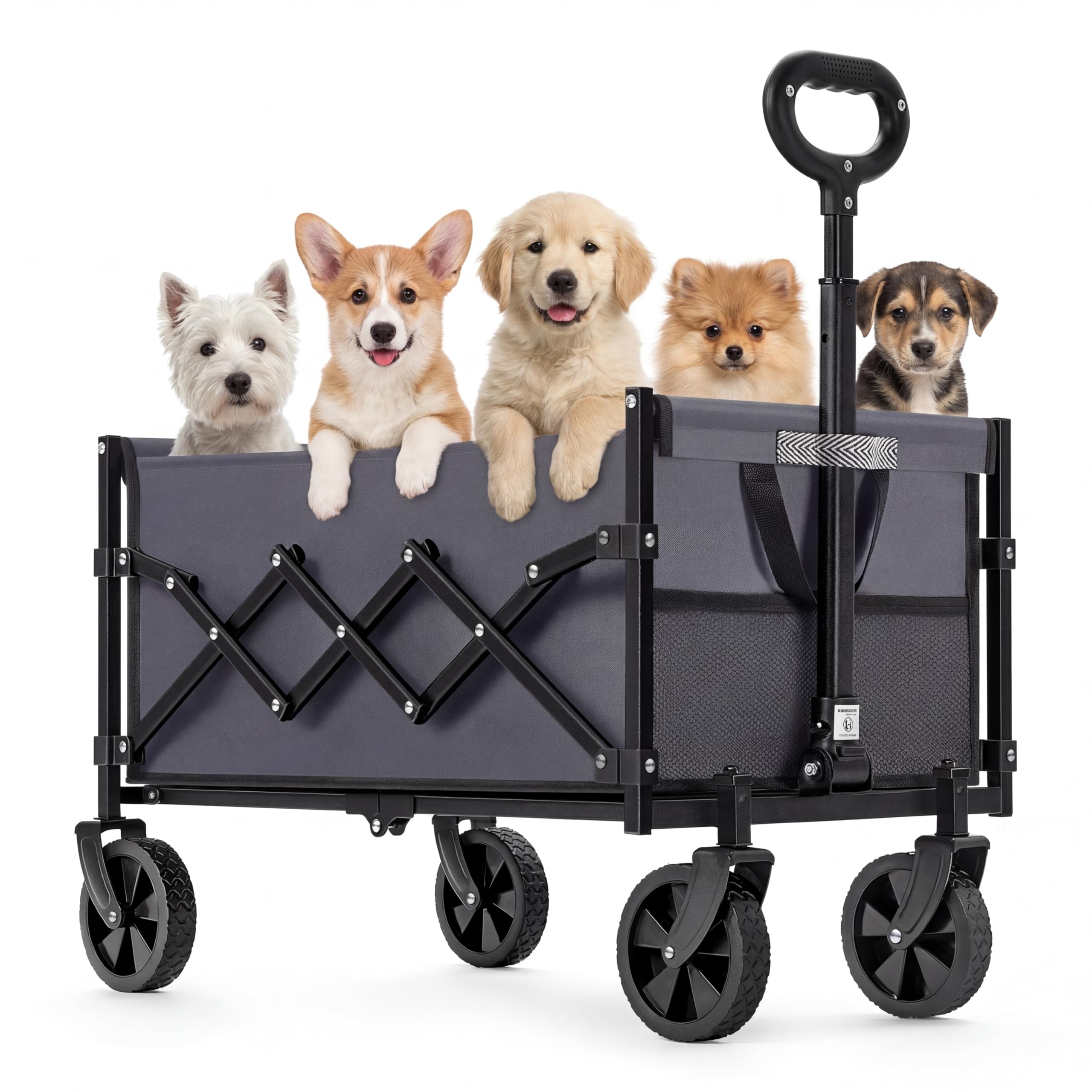 SONGMICS Kleiner Handwagen faltbar, Gartenwagen, kompakt, mit Griff, mit 4 verstärkten Rollen, Davon 2 Universalräder, bis 180 kg belastbar, Outdoor, Garten, 90 L, schiefergrau GFW909G01