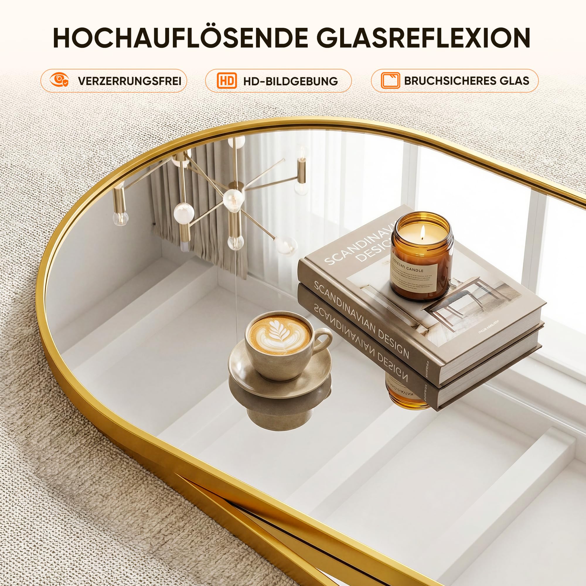 Antok Grand miroir pleine longueur, 183 x 112 cm, miroir sur pied bombé, verre incassable, miroir de sol, pour salon, dressing, montage mural, emballage sûr, doré