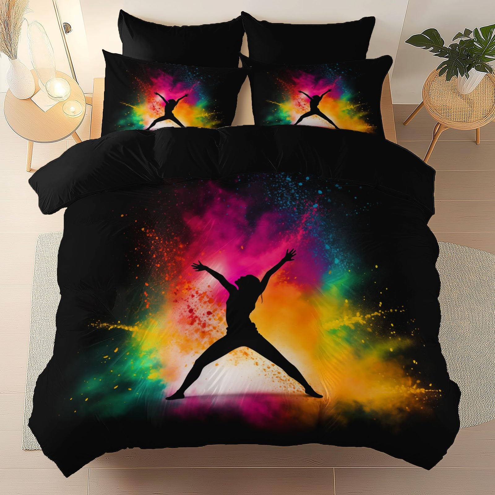 Zestaw pościeli Abstractdancedynamic miękki nadruk zestaw pościeli szczotkowana mikrofibra poszewka na kołdrę z poszewkami na poduszki 230 x 220 cm prezenty dla mamy sypialnia dekoracja czarny kolor